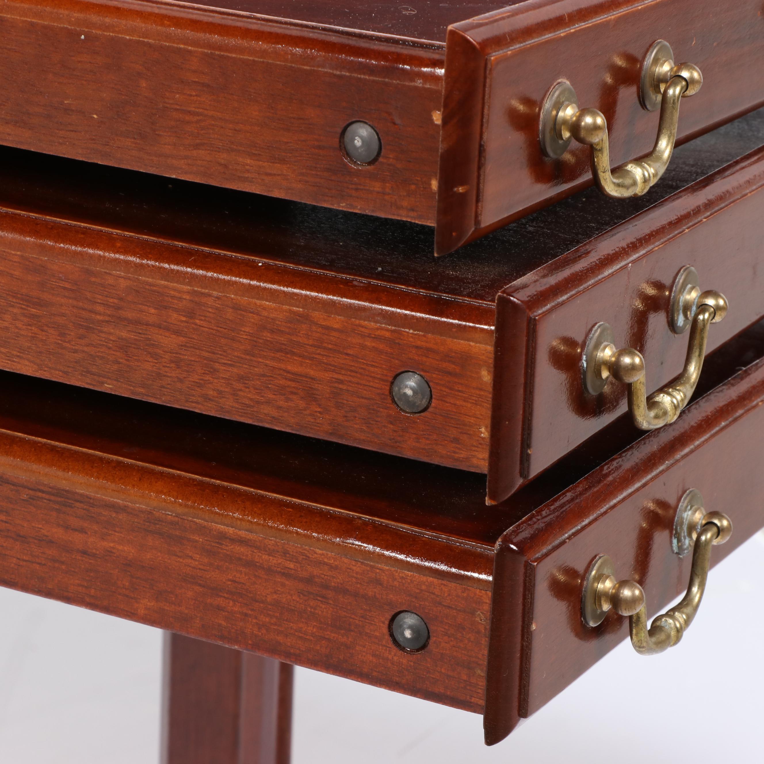 Chippendale Style Mahogany-Stained Side Table with Three Folding Tray Tables