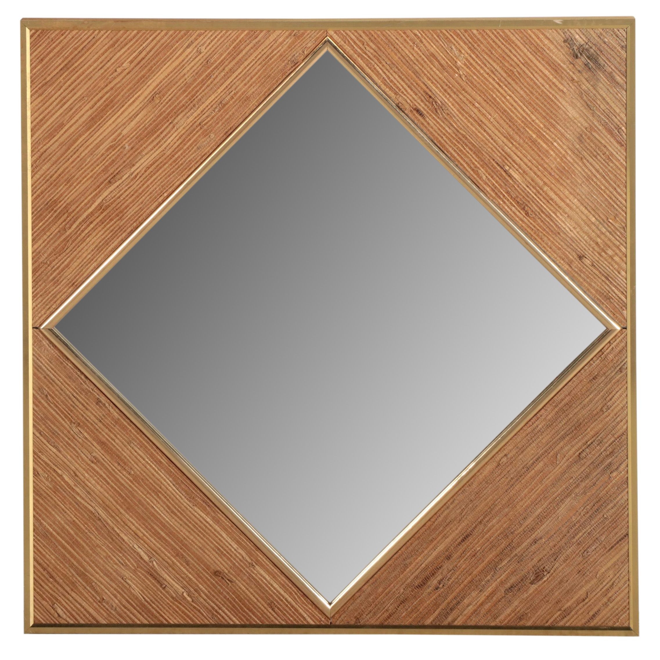 Mid Century Modern Bamboo and Brass Diamond Shape Wall Mirror