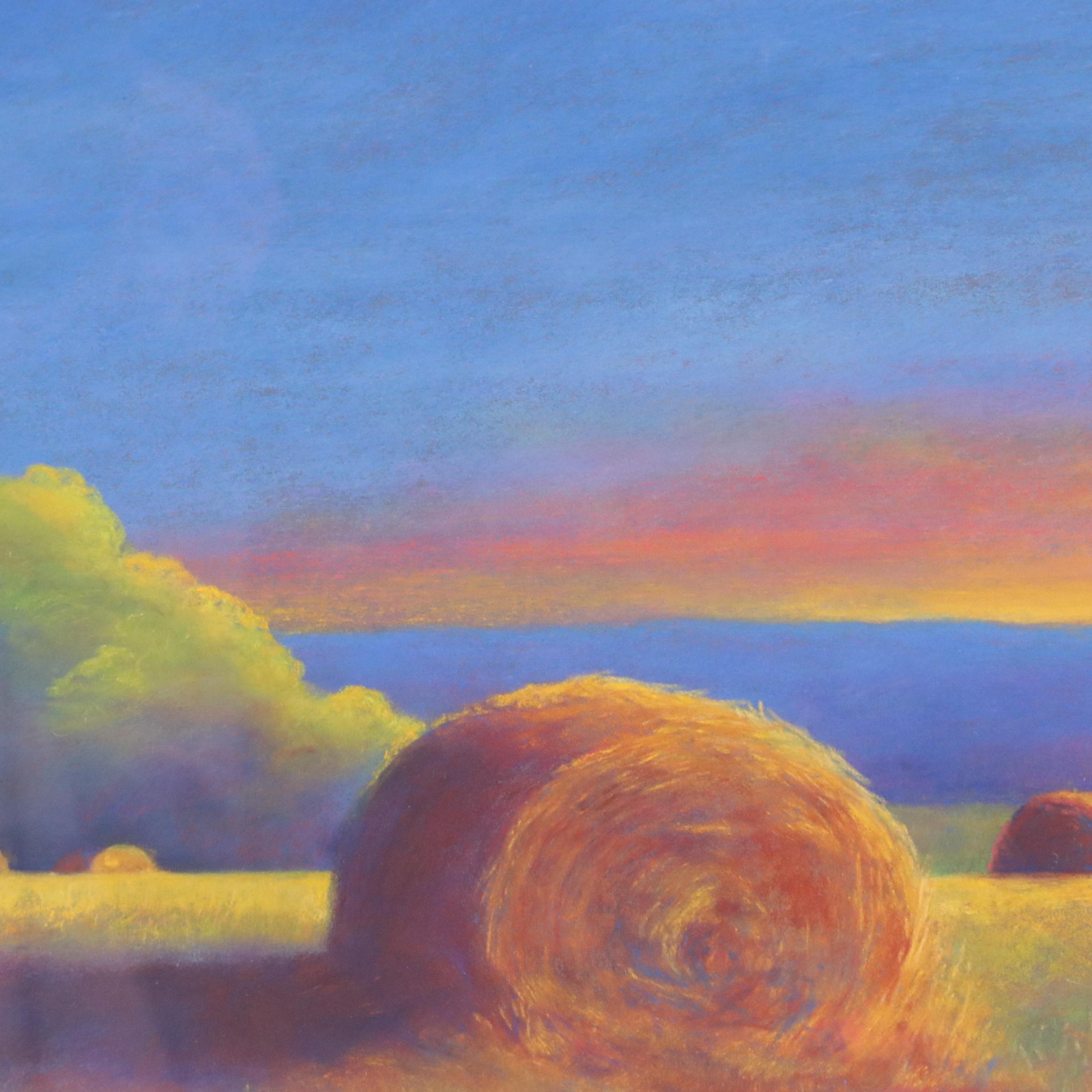 Lisa Eastman Landscape Chalk Pastel Drawing of Haystacks, 1997