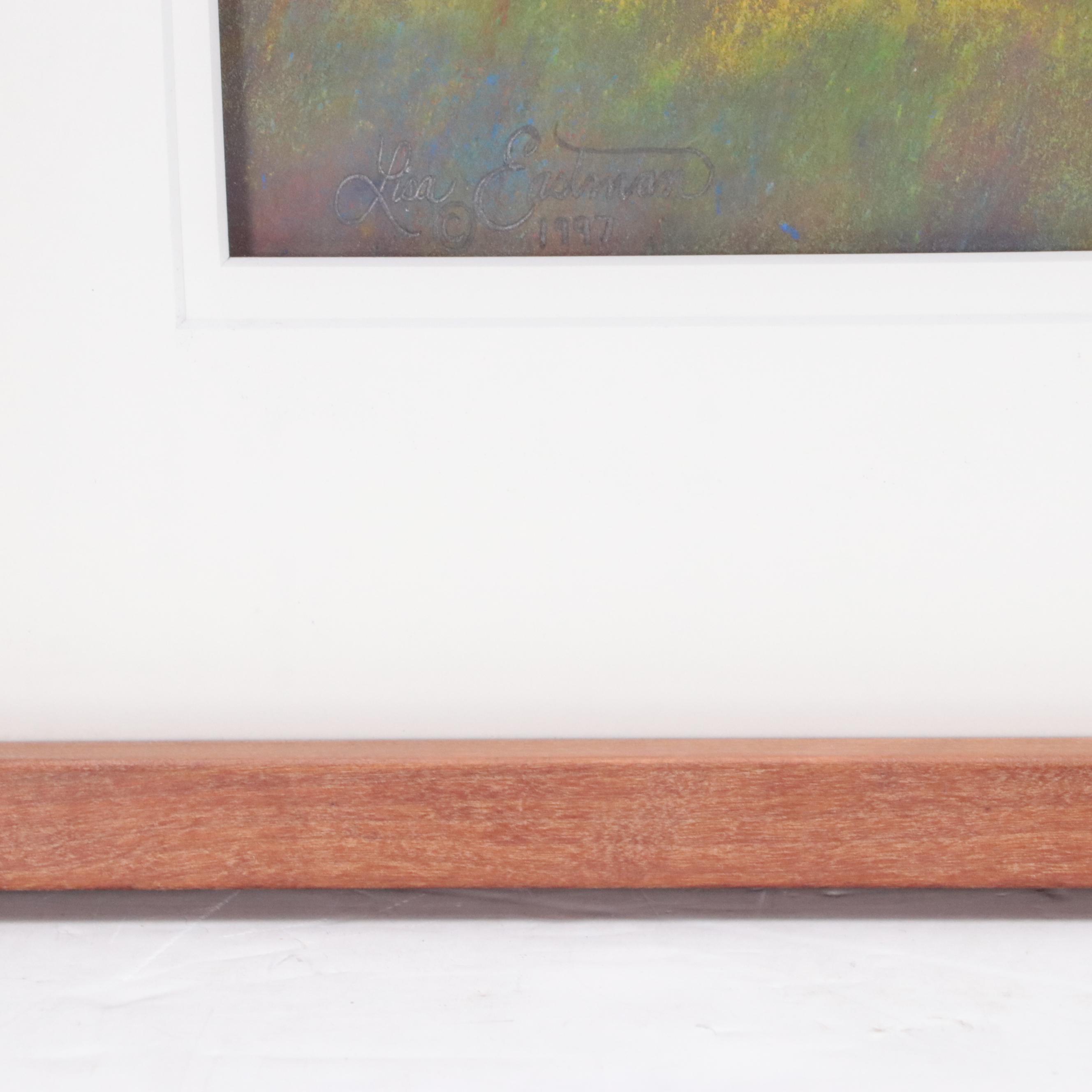 Lisa Eastman Landscape Chalk Pastel Drawing of Haystacks, 1997