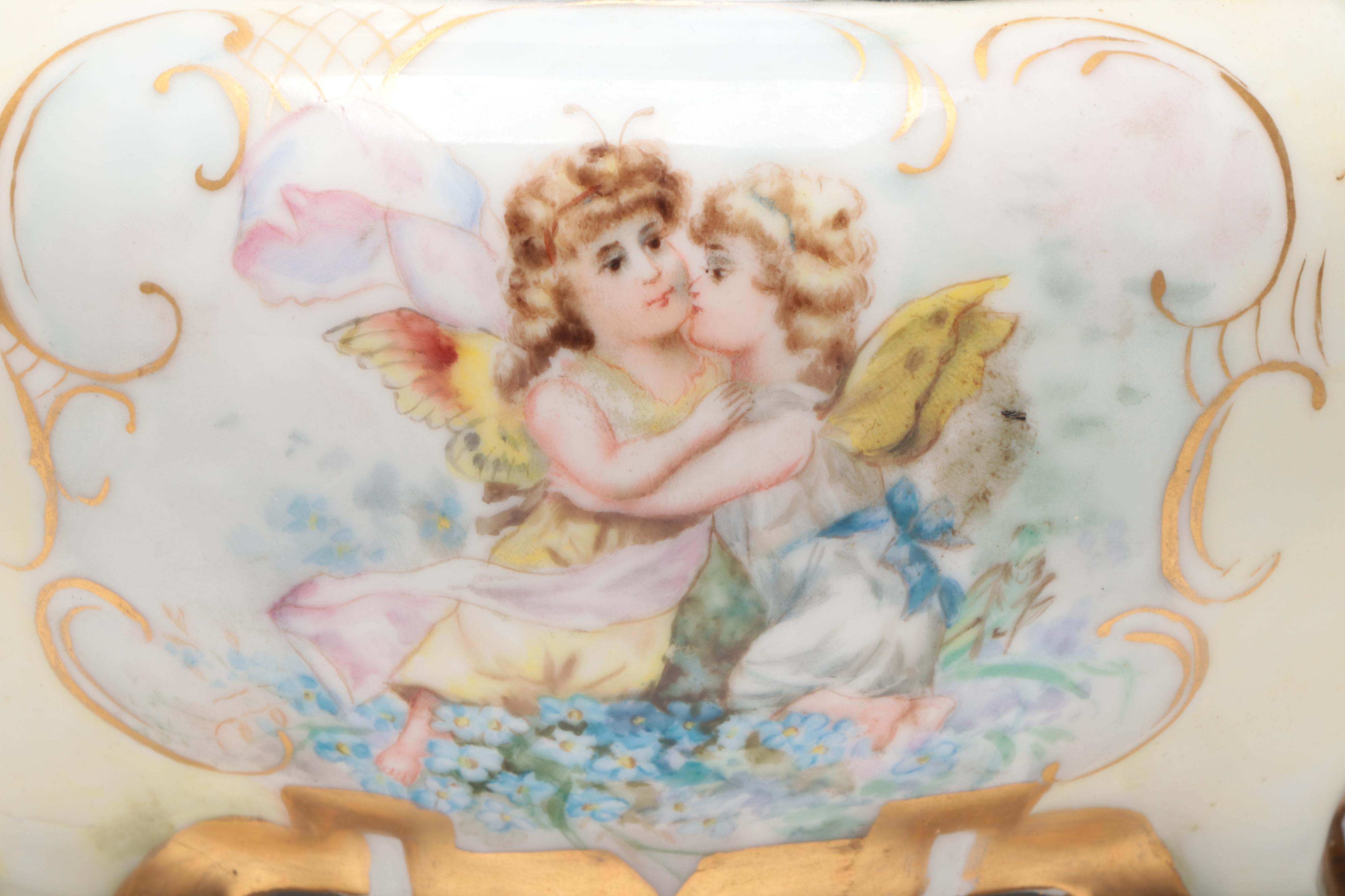 American Brilliant Cut Glass Bowls With Hand-Painted Porcelain Jardinière