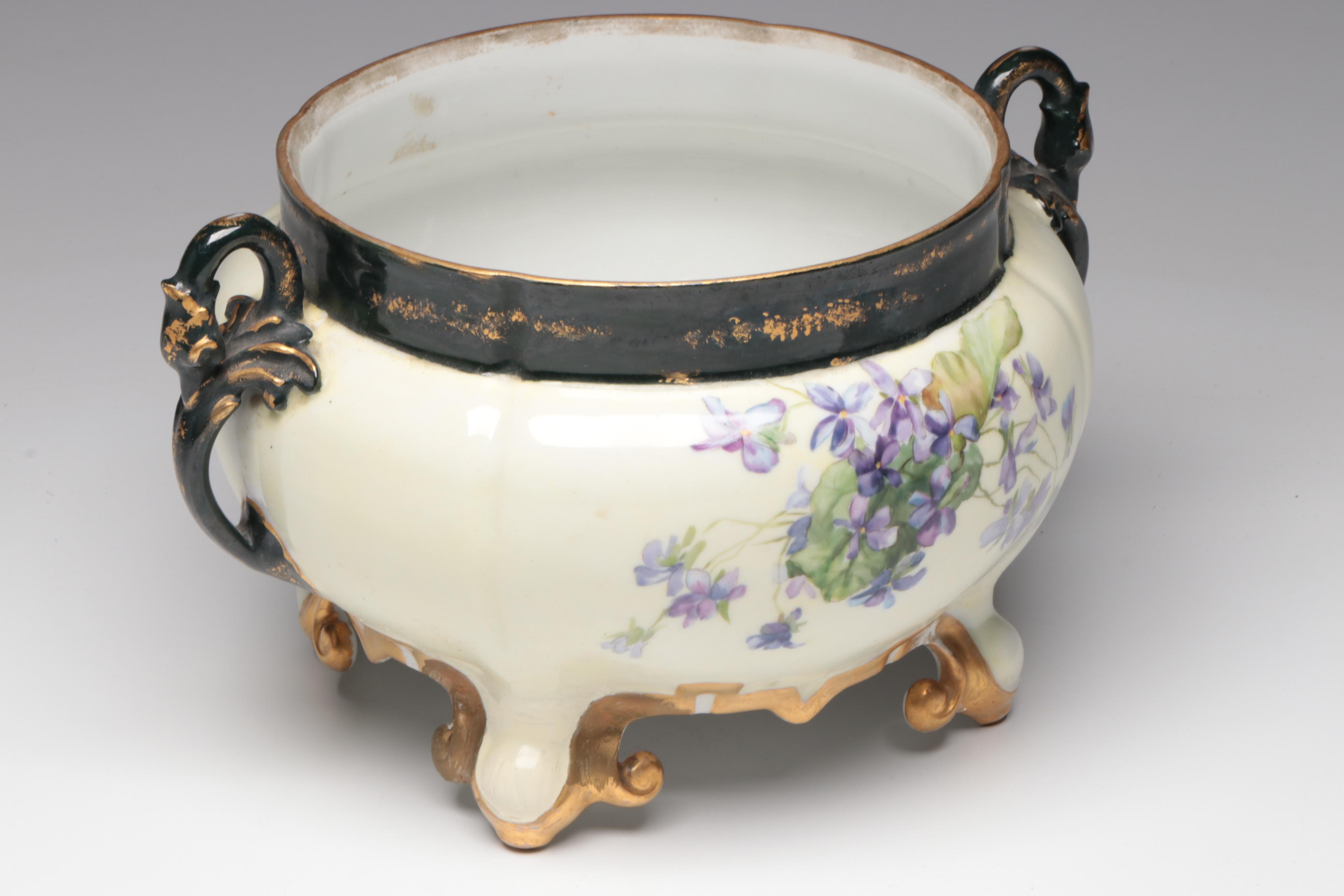 American Brilliant Cut Glass Bowls With Hand-Painted Porcelain Jardinière