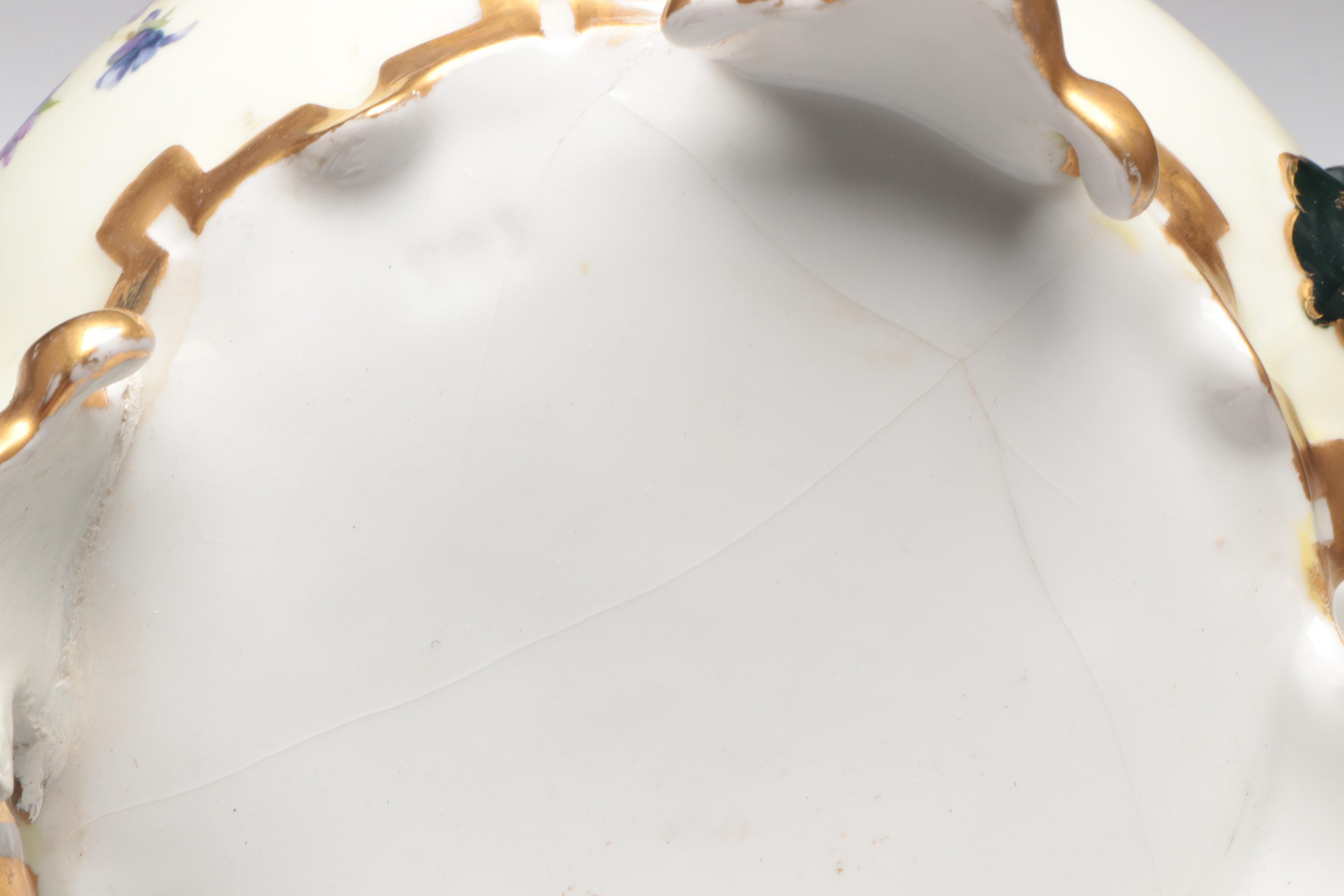 American Brilliant Cut Glass Bowls With Hand-Painted Porcelain Jardinière