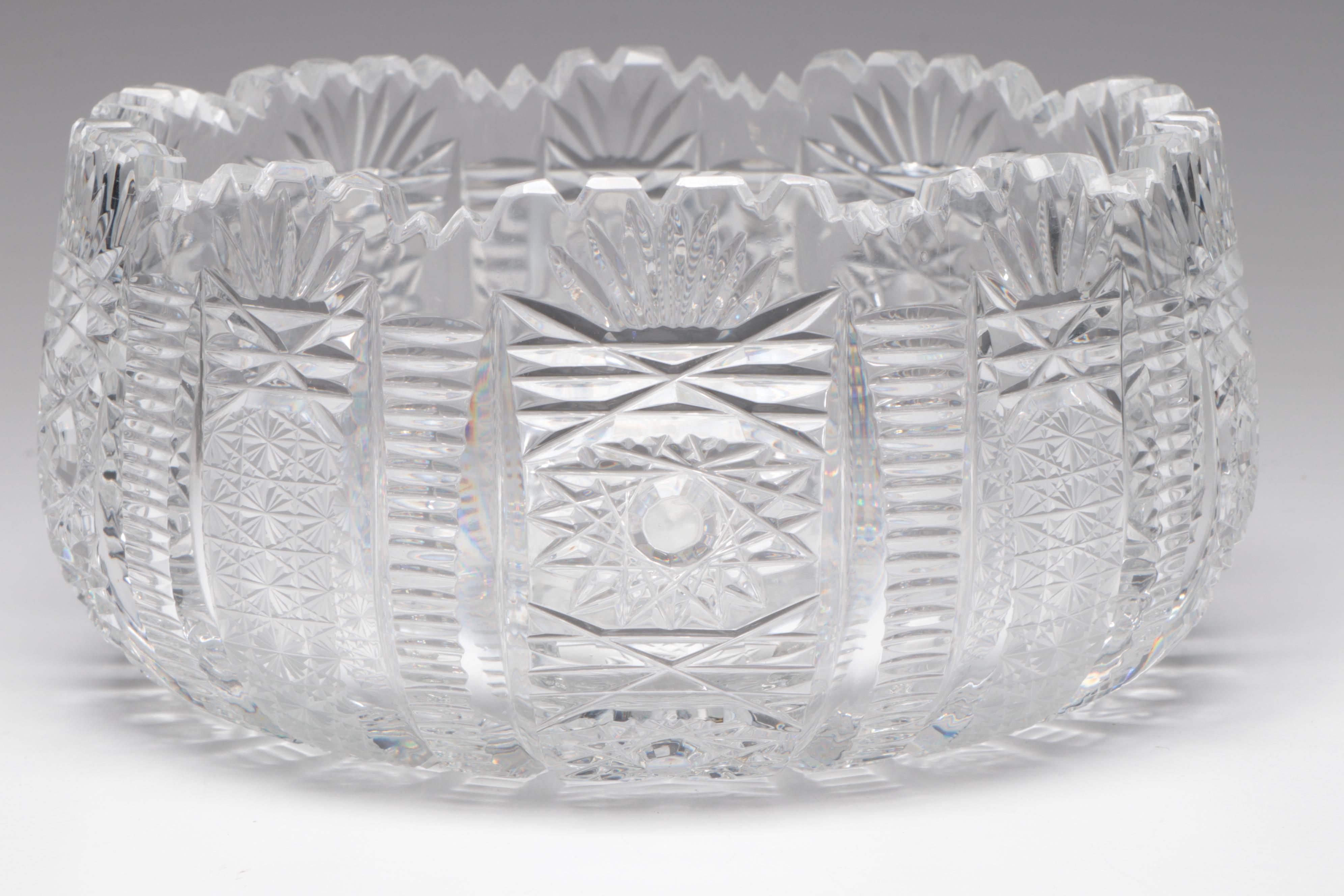 American Brilliant Cut Glass Bowls With Hand-Painted Porcelain Jardinière