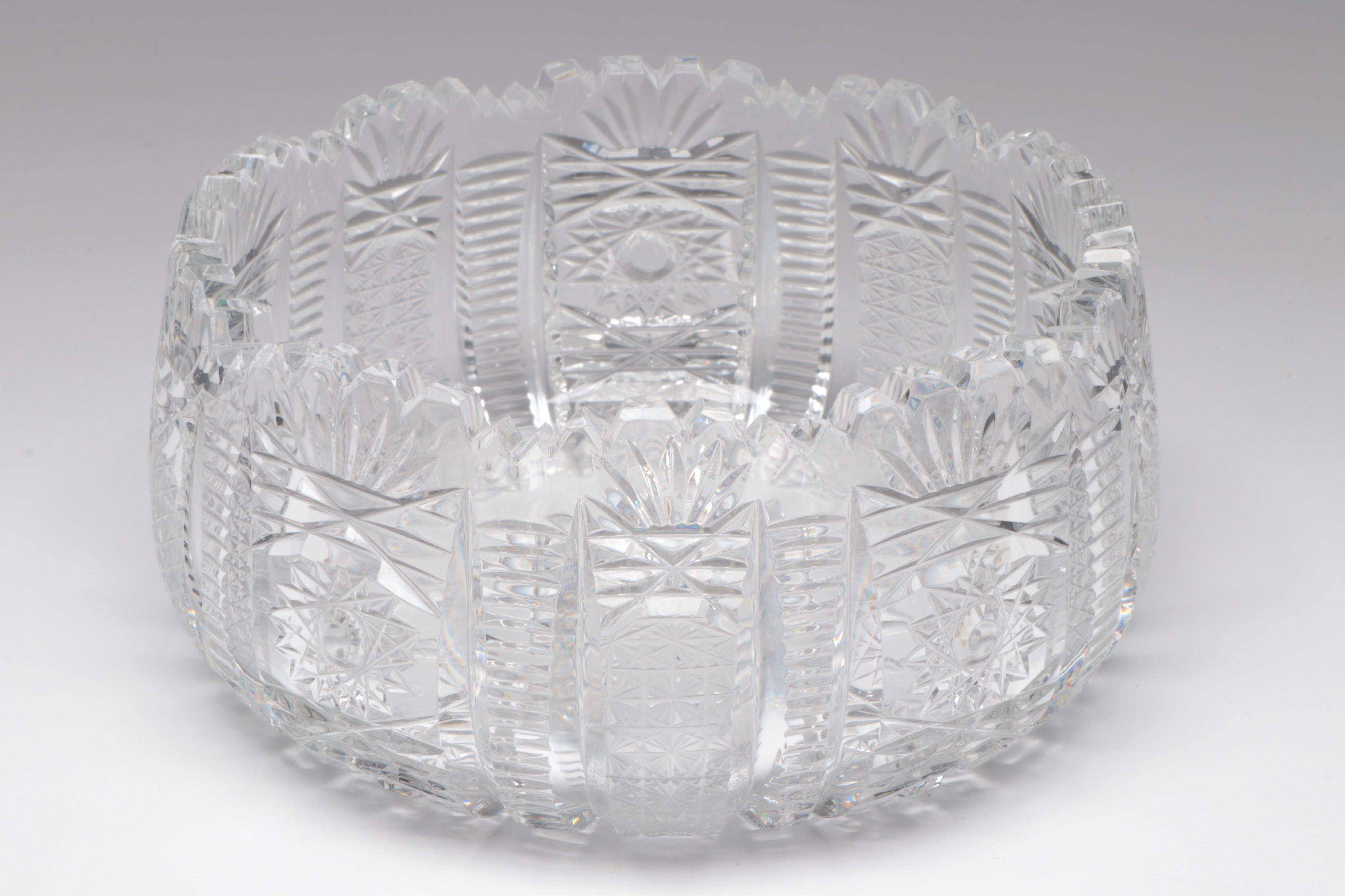 American Brilliant Cut Glass Bowls With Hand-Painted Porcelain Jardinière