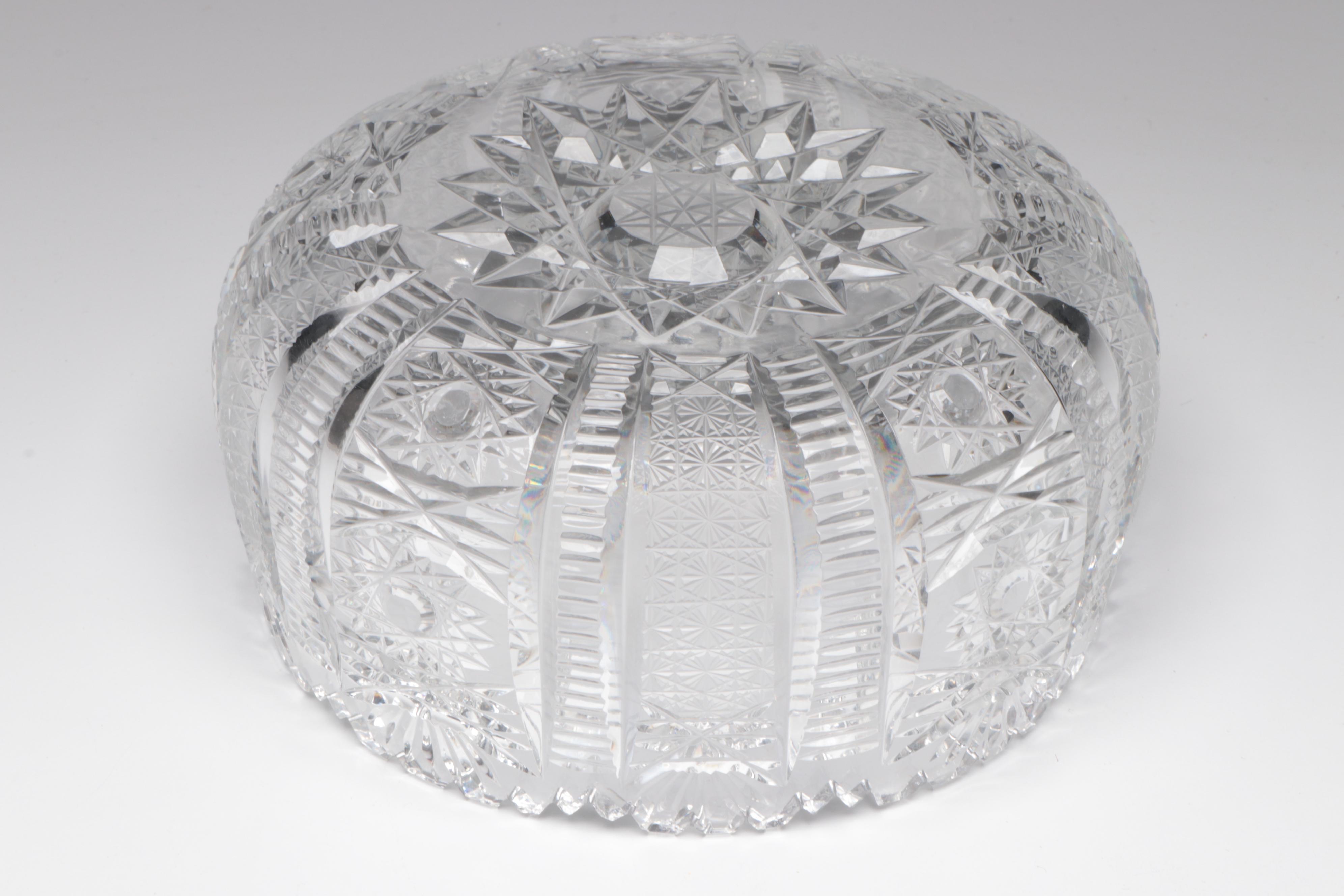 American Brilliant Cut Glass Bowls With Hand-Painted Porcelain Jardinière