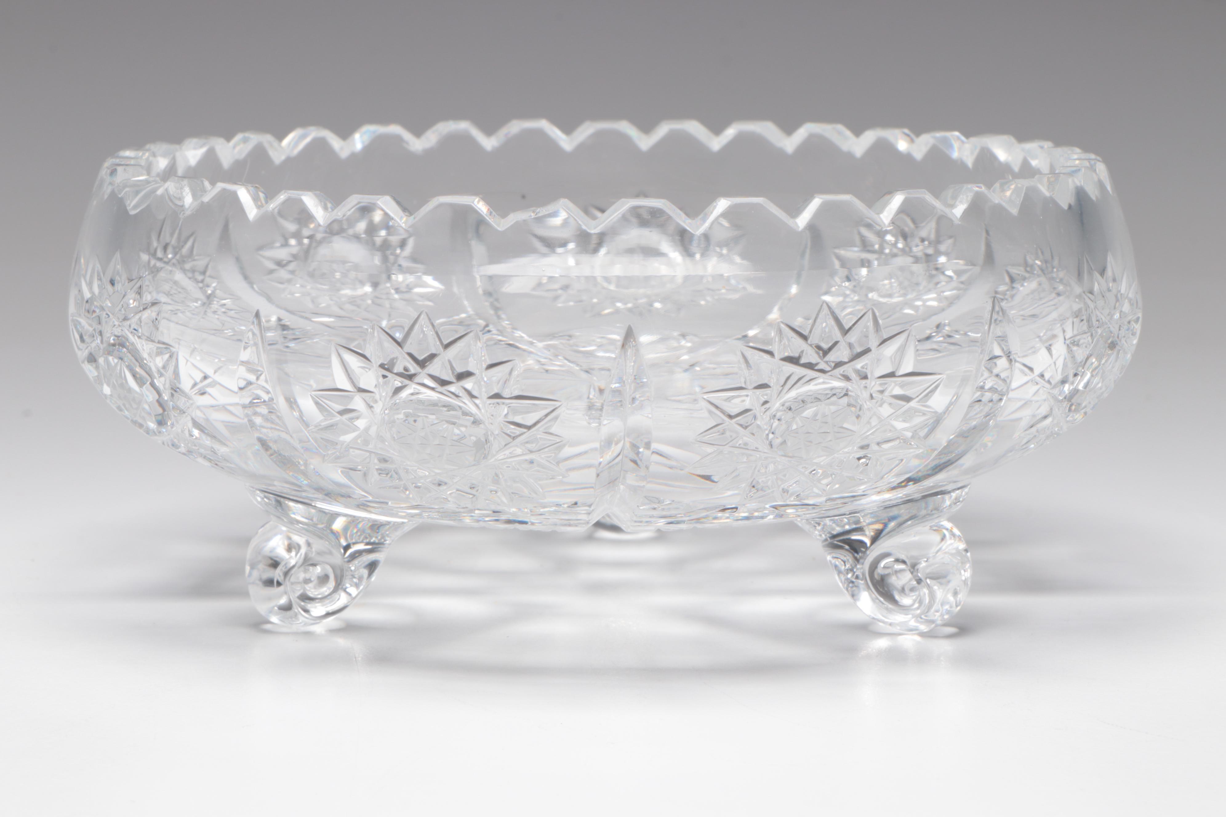 American Brilliant Cut Glass Bowls With Hand-Painted Porcelain Jardinière