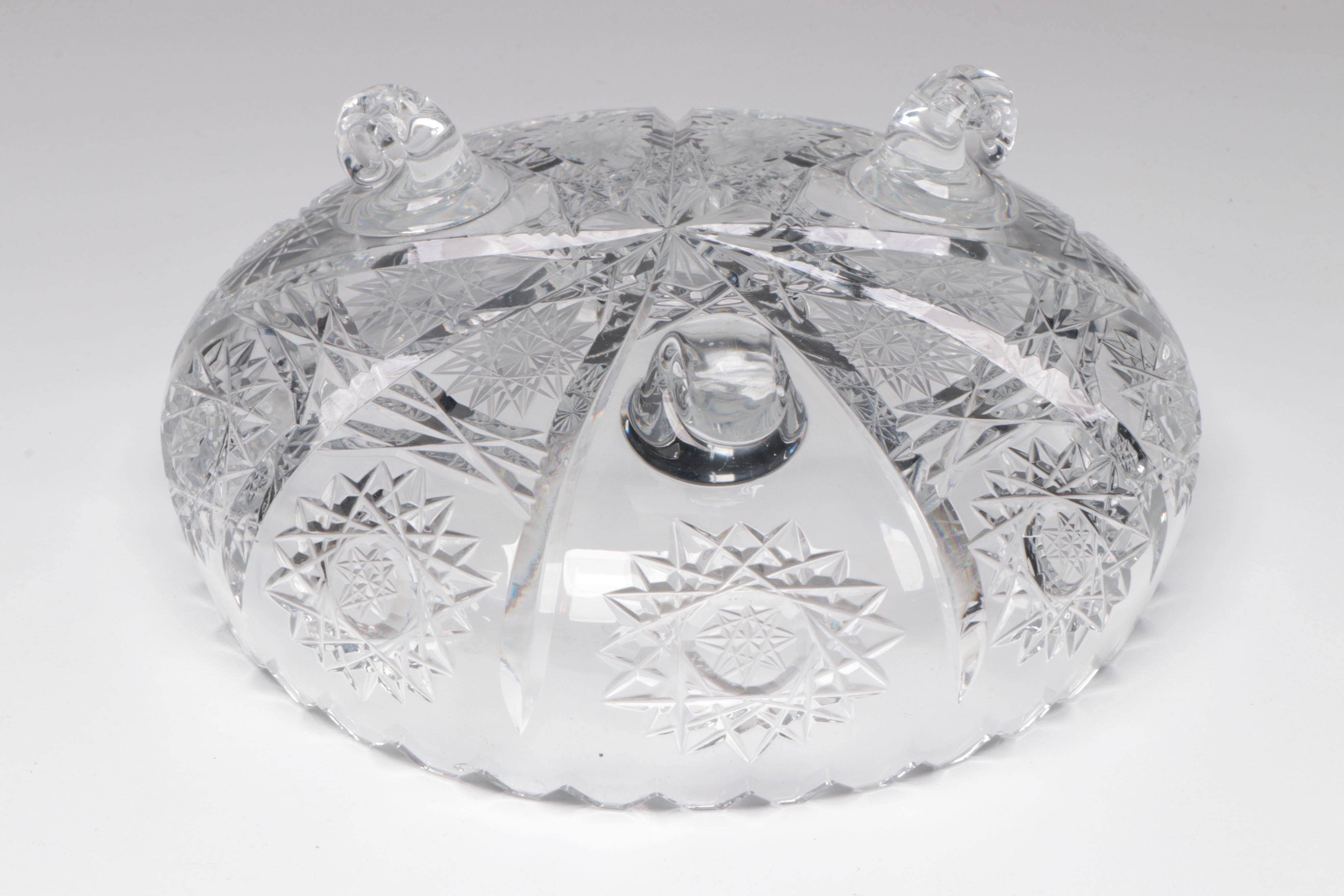 American Brilliant Cut Glass Bowls With Hand-Painted Porcelain Jardinière