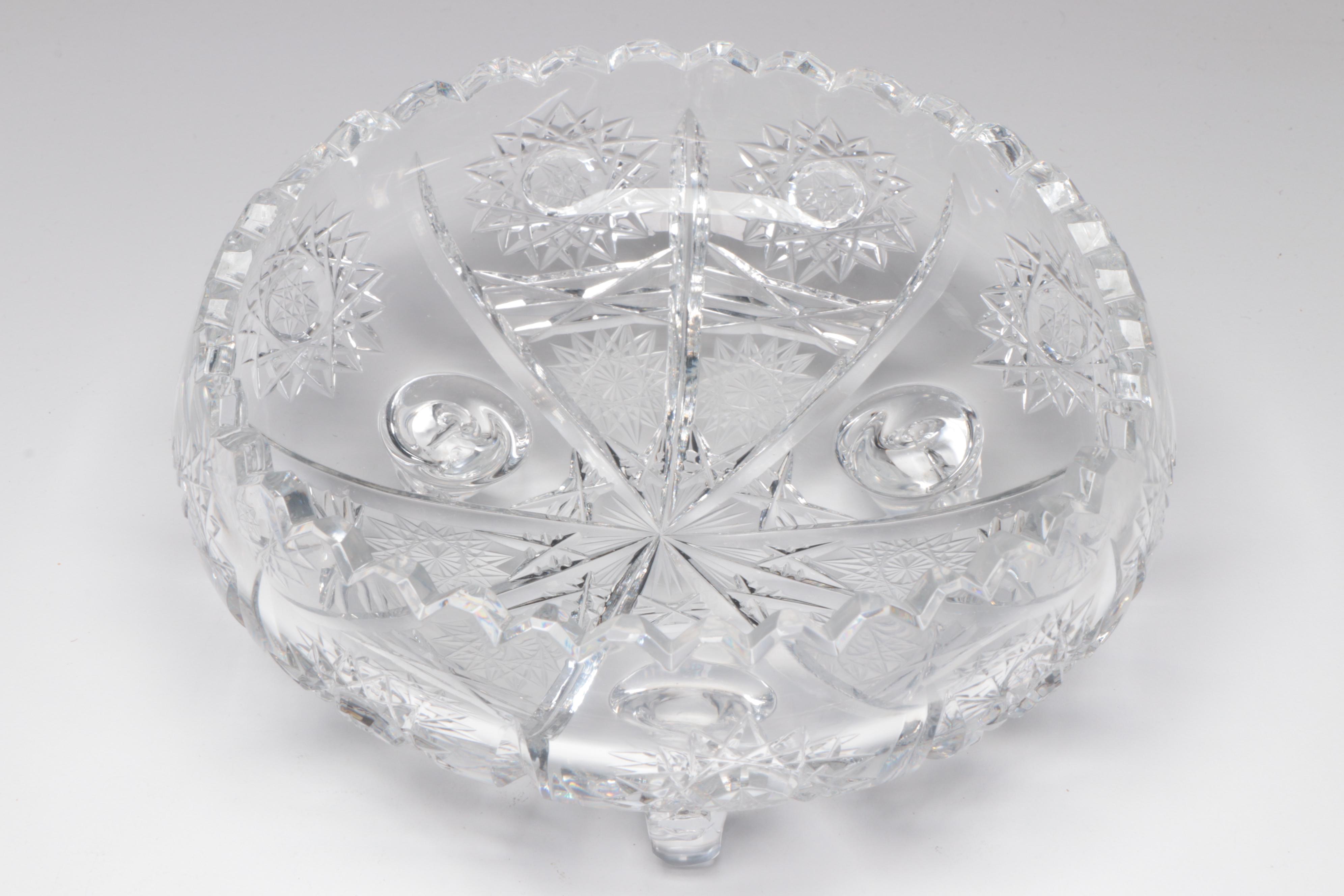 American Brilliant Cut Glass Bowls With Hand-Painted Porcelain Jardinière