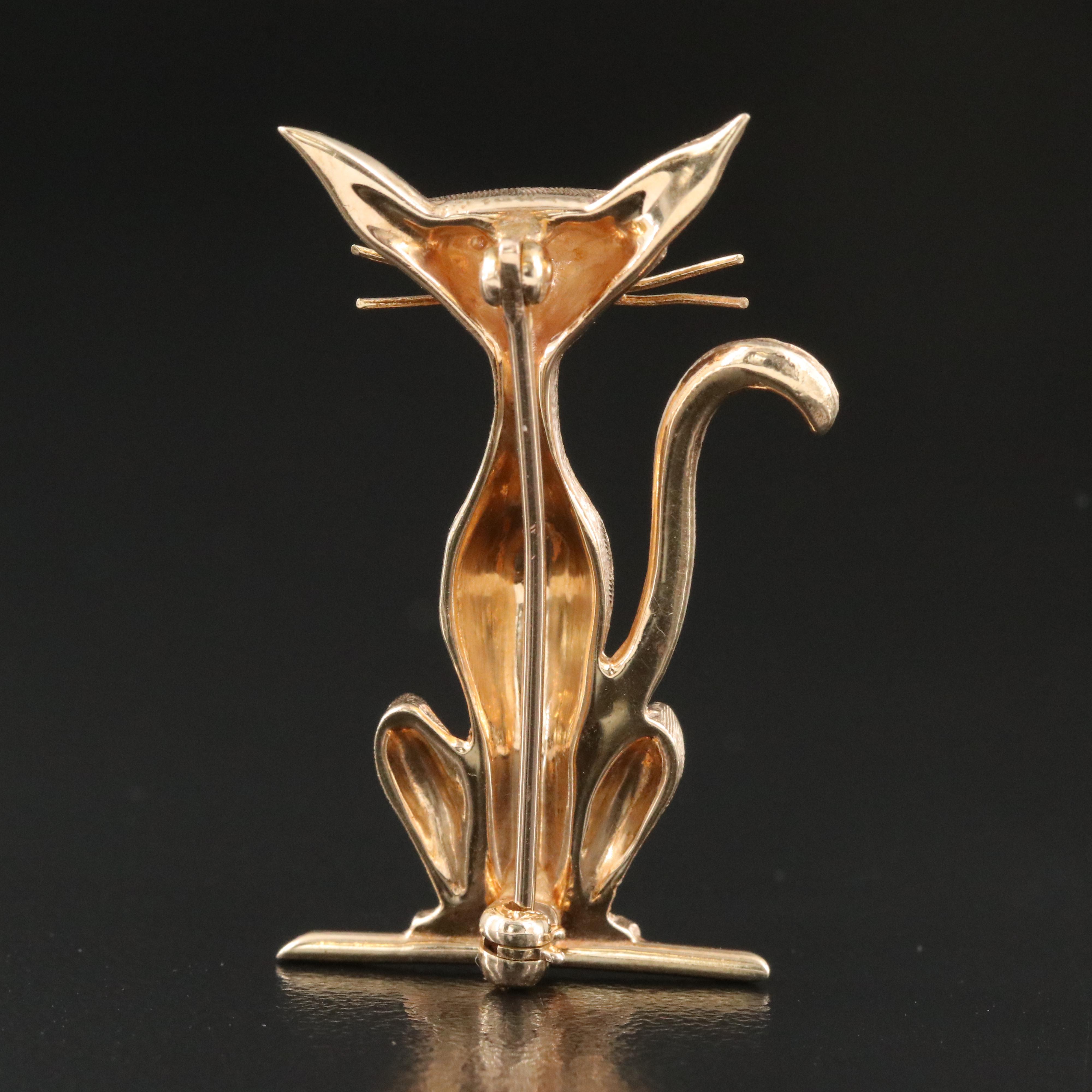 1960s 14K Cat Brooch with Ruby Eyes