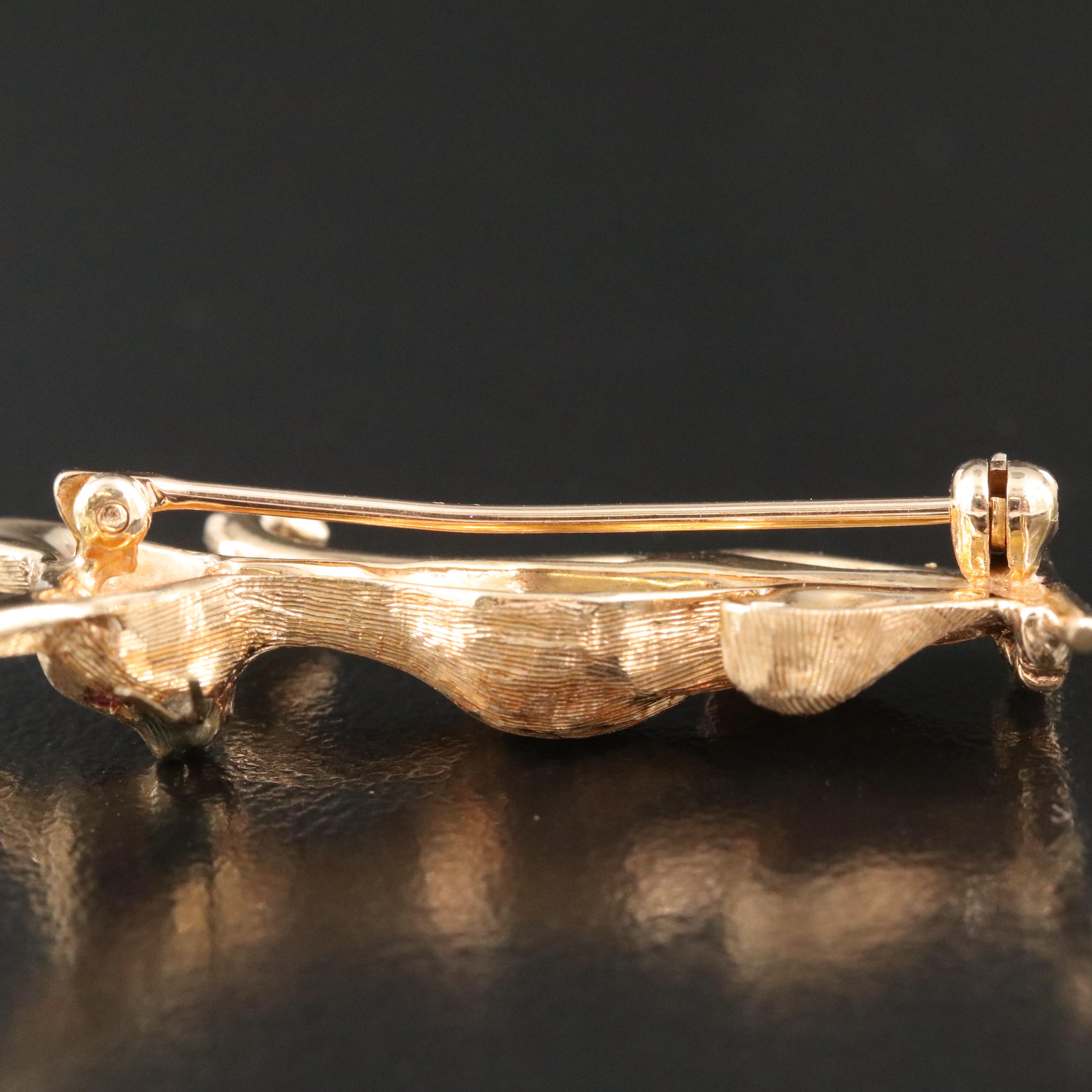 1960s 14K Cat Brooch with Ruby Eyes