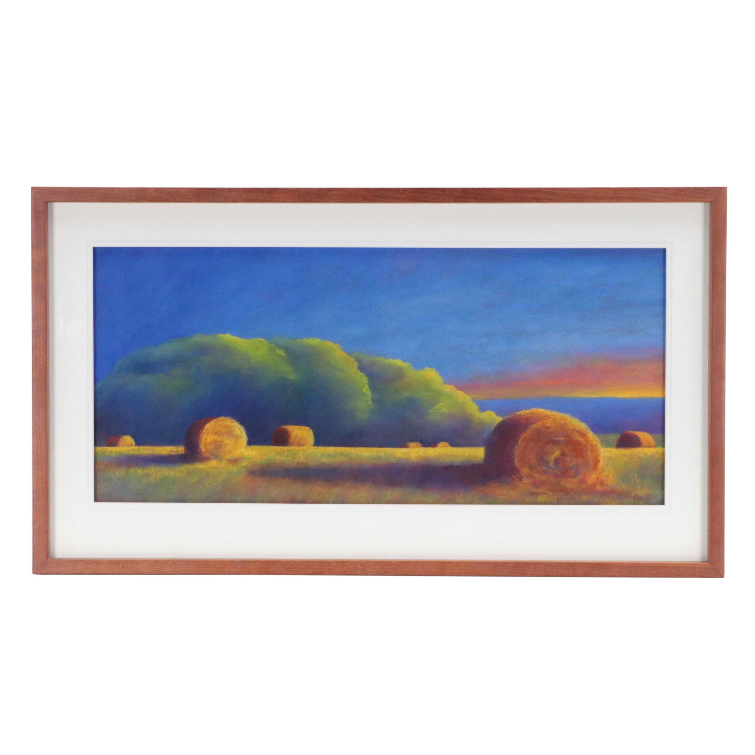 Lisa Eastman Landscape Chalk Pastel Drawing of Haystacks, 1997