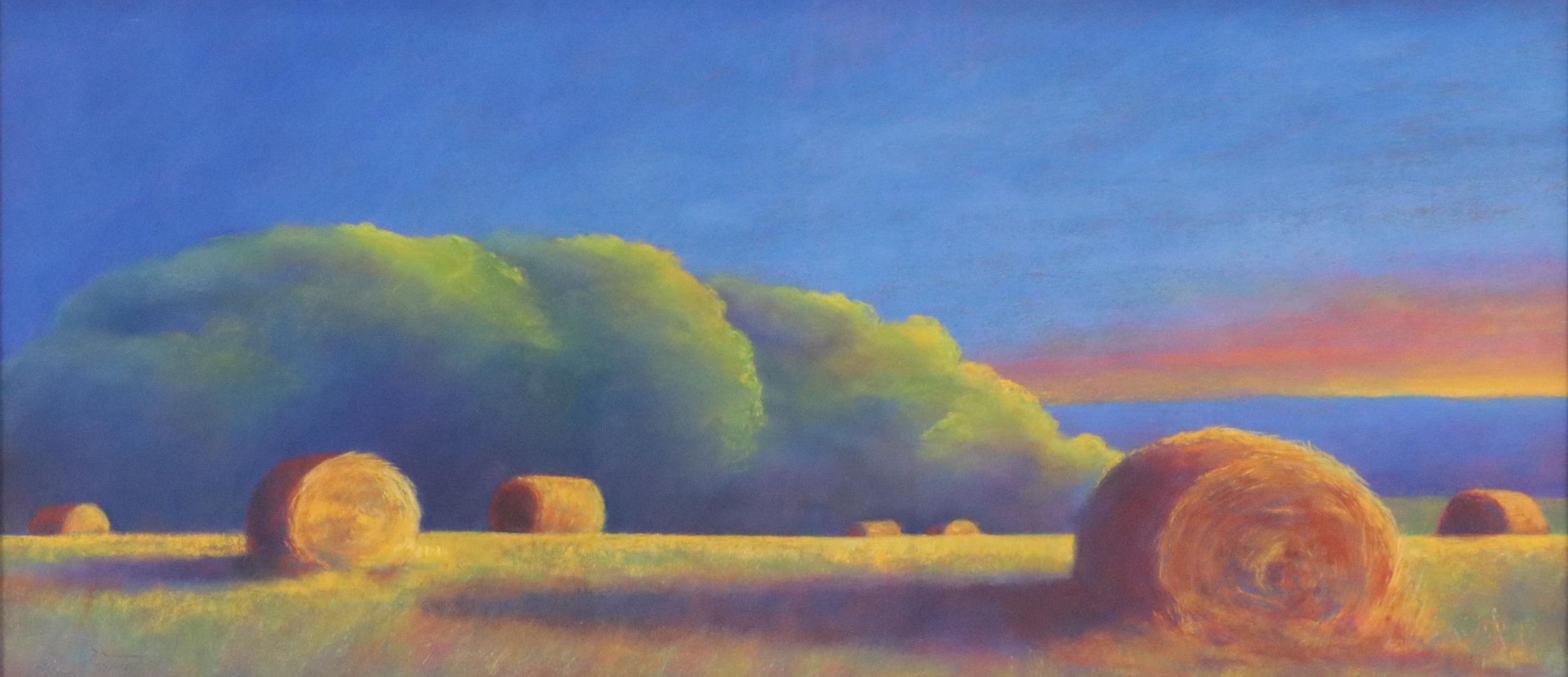 Lisa Eastman Landscape Chalk Pastel Drawing of Haystacks, 1997