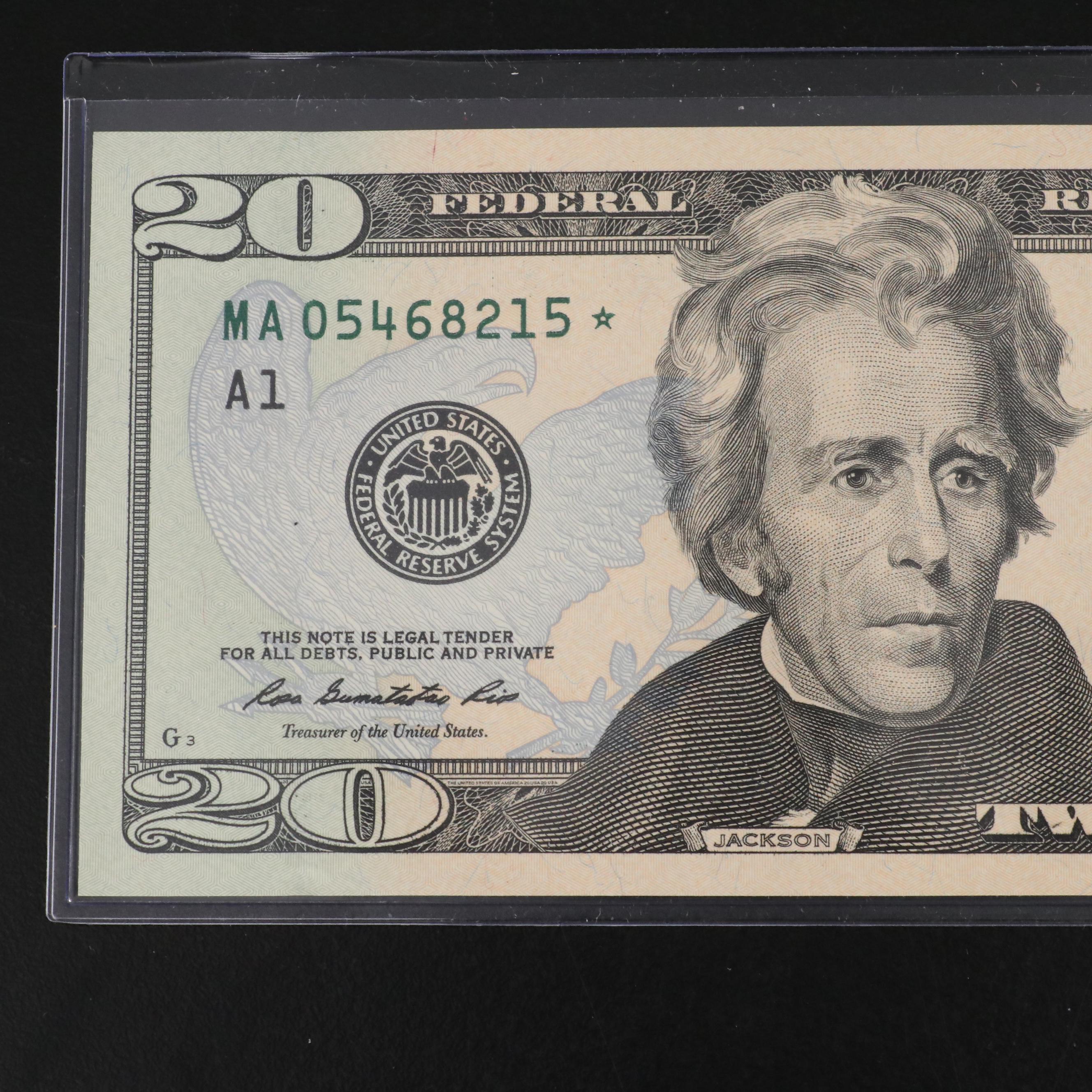 Four 2013 Federal Reserve 20 Dollar Star Notes with Consecutive Serial Numbers