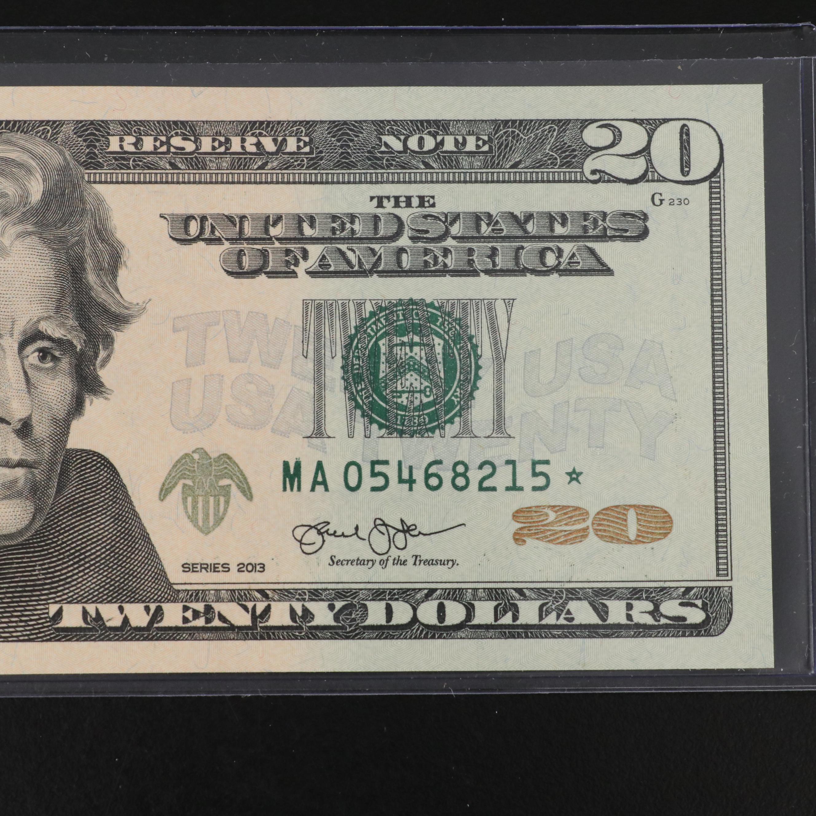 Four 2013 Federal Reserve 20 Dollar Star Notes with Consecutive Serial Numbers