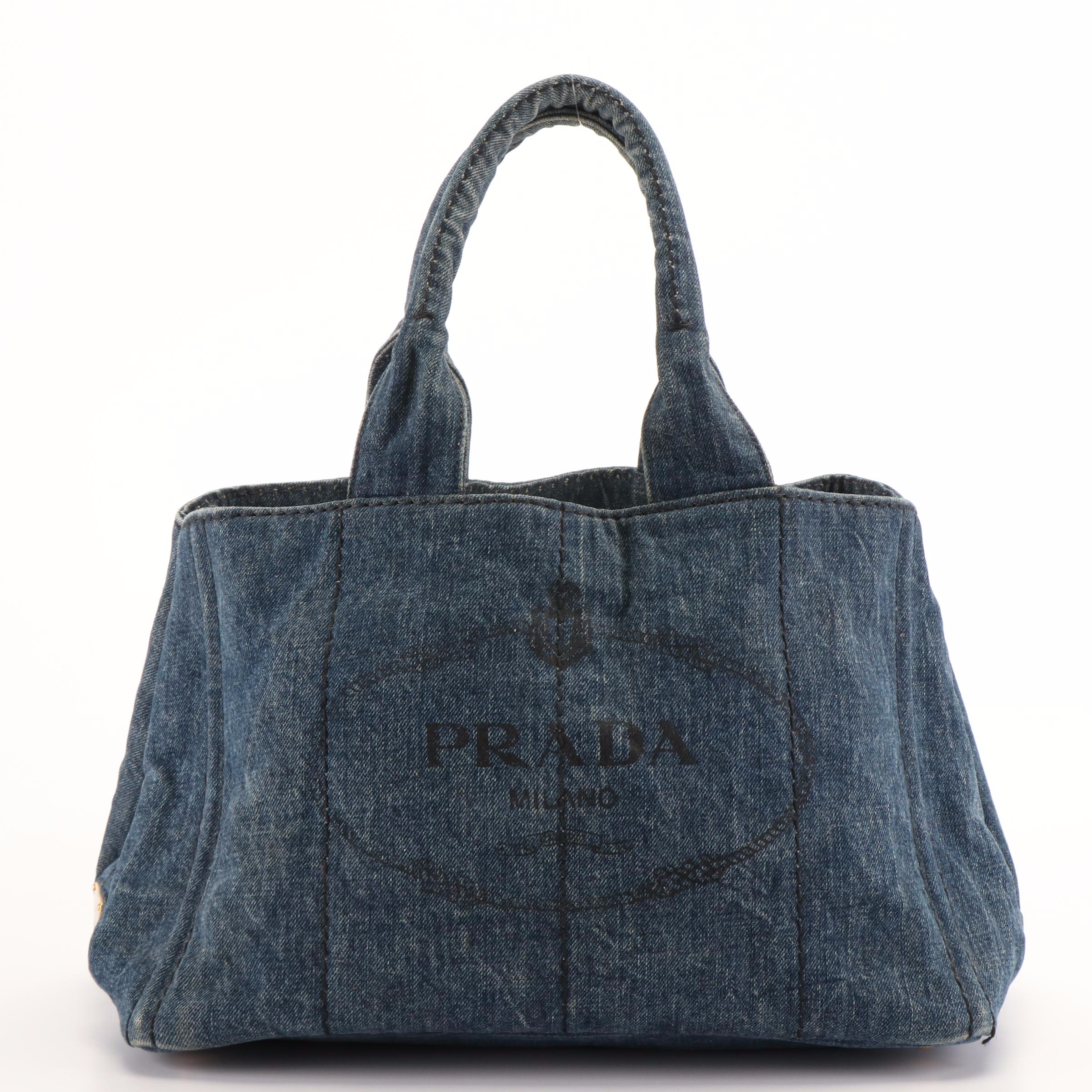 Prada Canapa Logo Denim Tote Bag