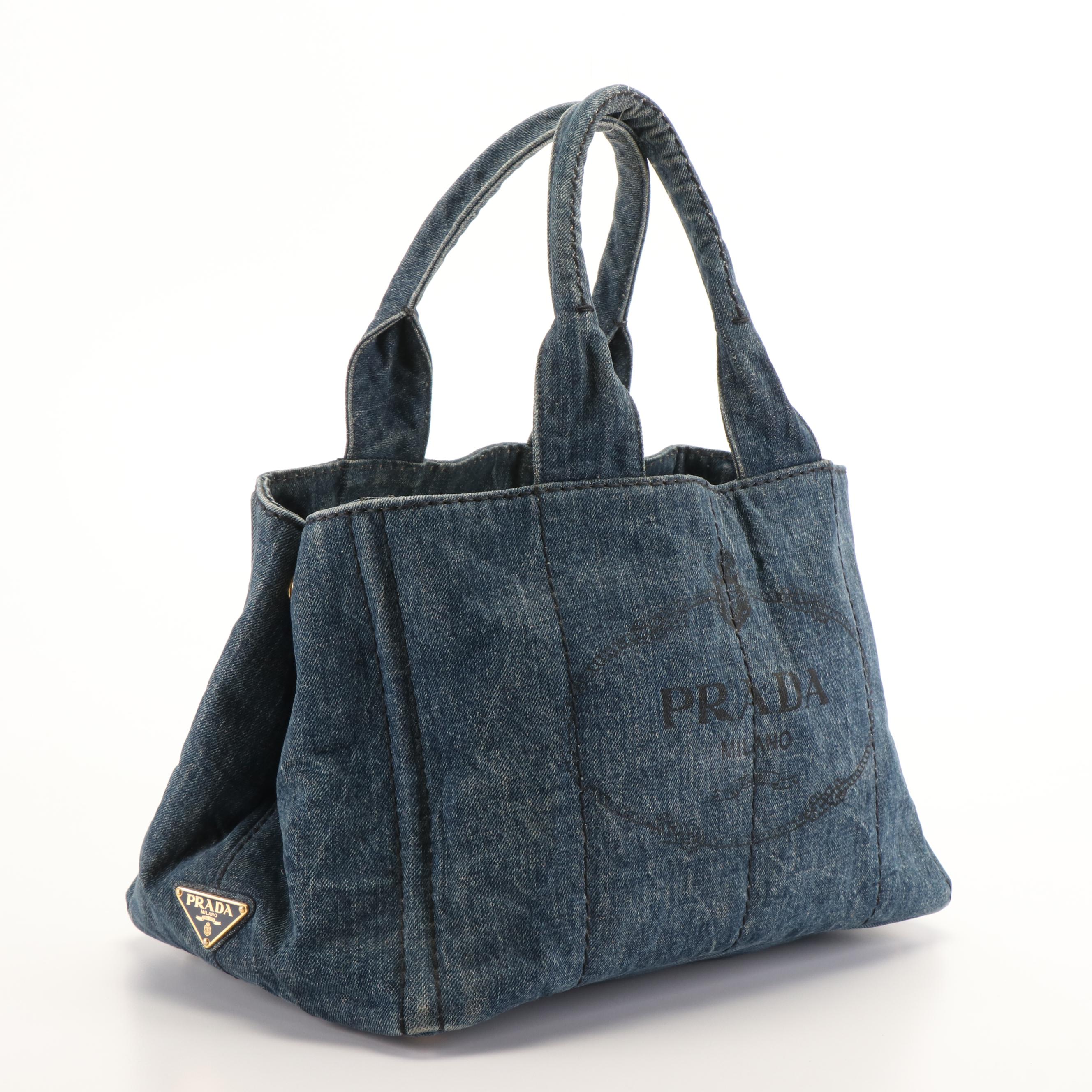 Prada Canapa Logo Denim Tote Bag