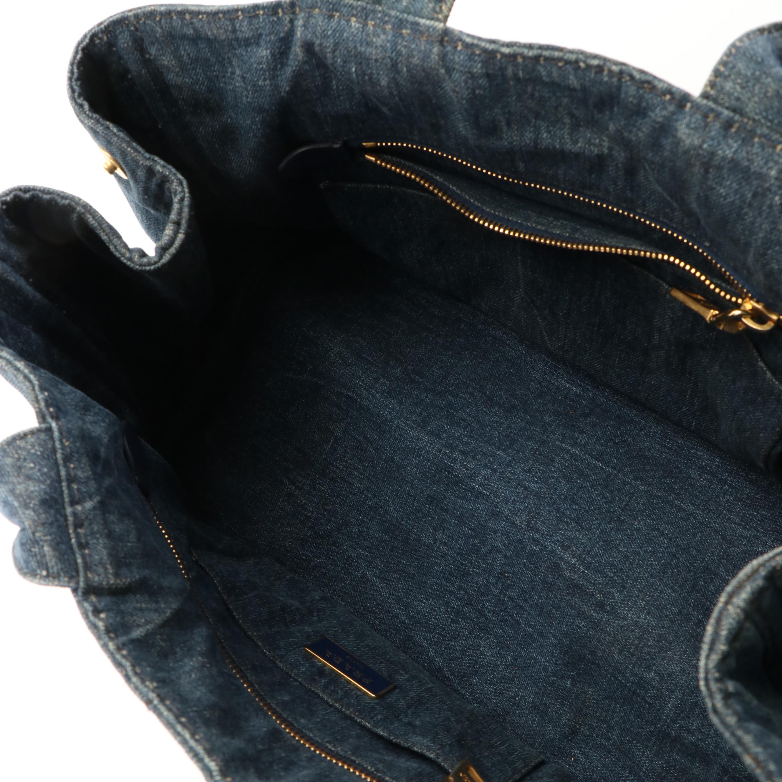 Prada Canapa Logo Denim Tote Bag