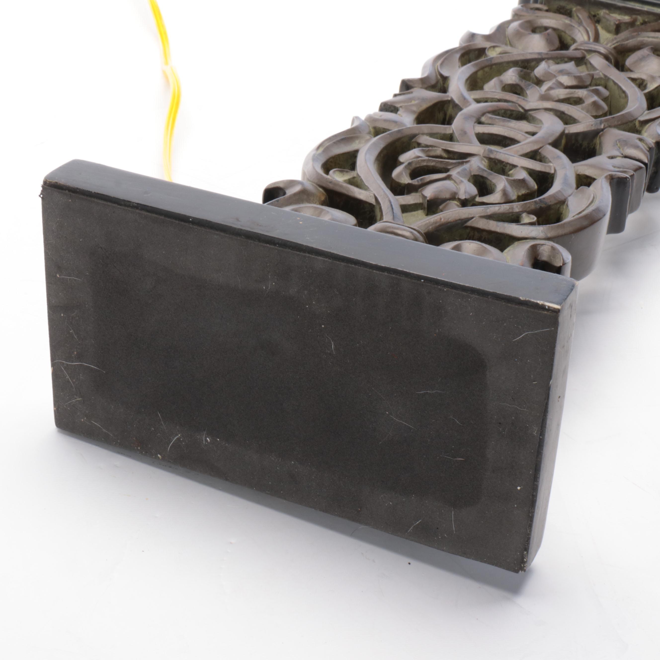 Pair of Cast Resin and Painted Table Lamps with Silk and Linen Shades, 21st C.