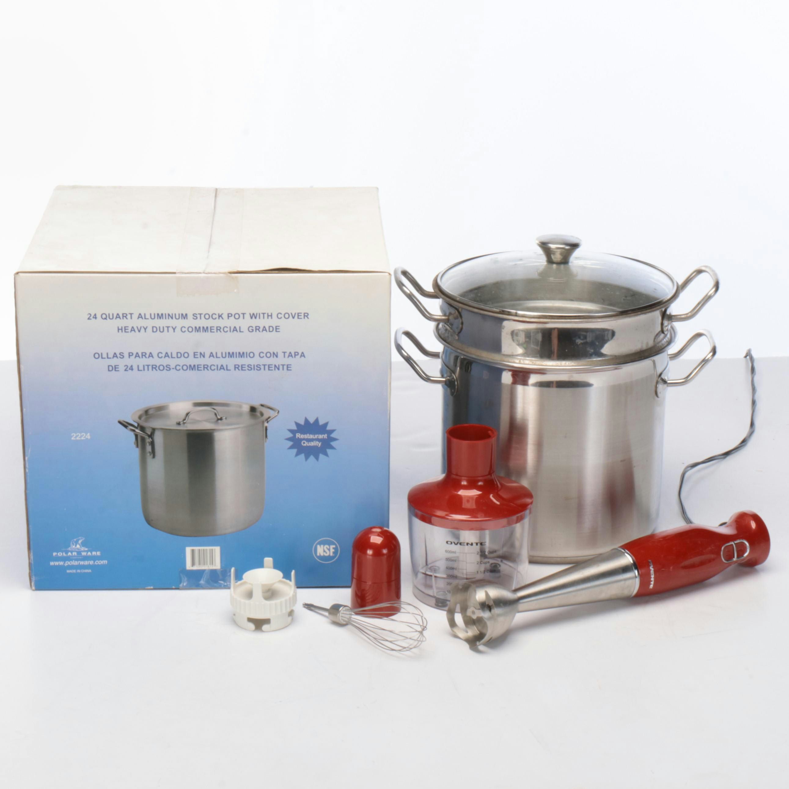 Polar Ware Aluminum Stock Pot with Ovente Immersion Blender and More