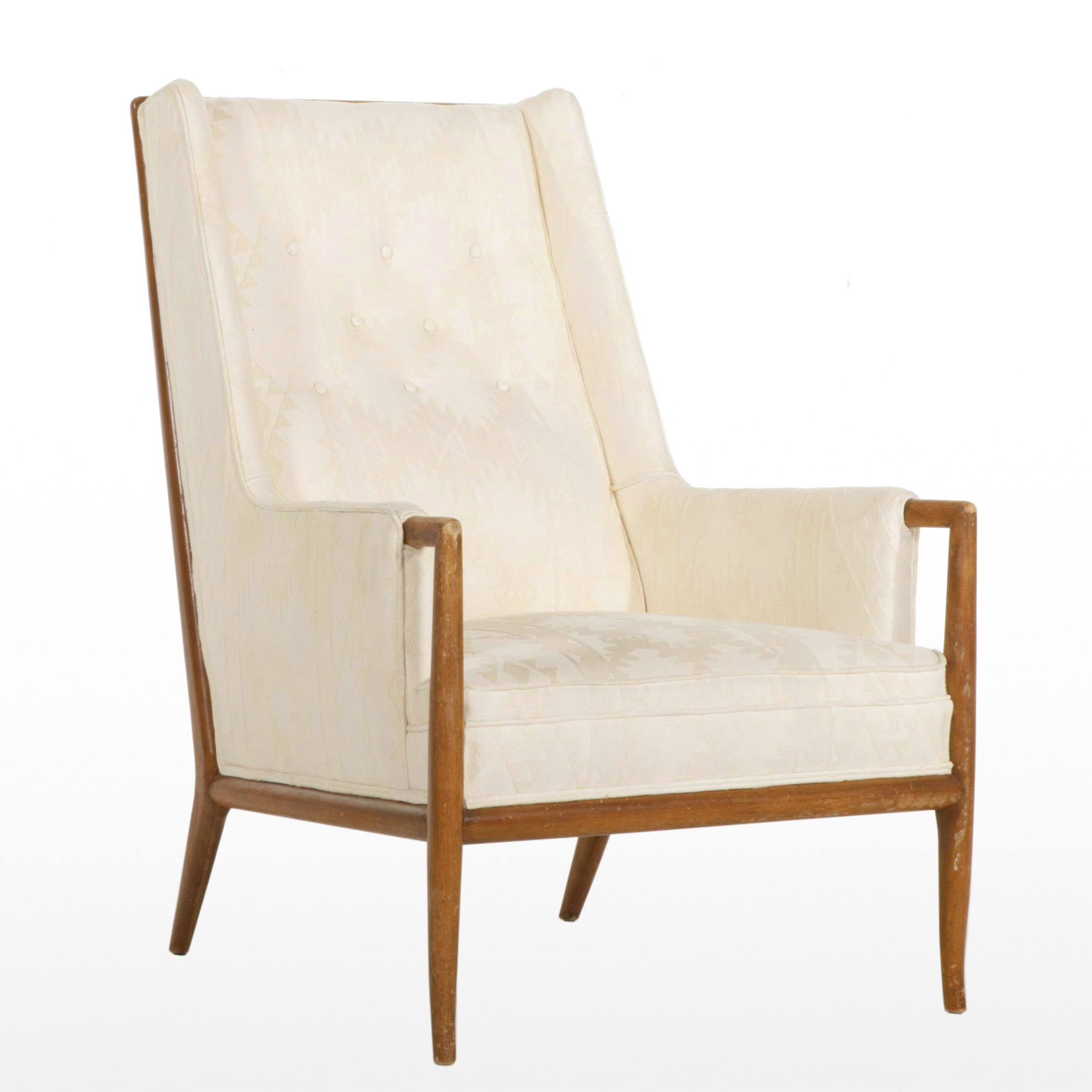 T.H. Robsjohn-Gibbings Walnut Framed Button-Tufted Armchair, Mid-20th C.