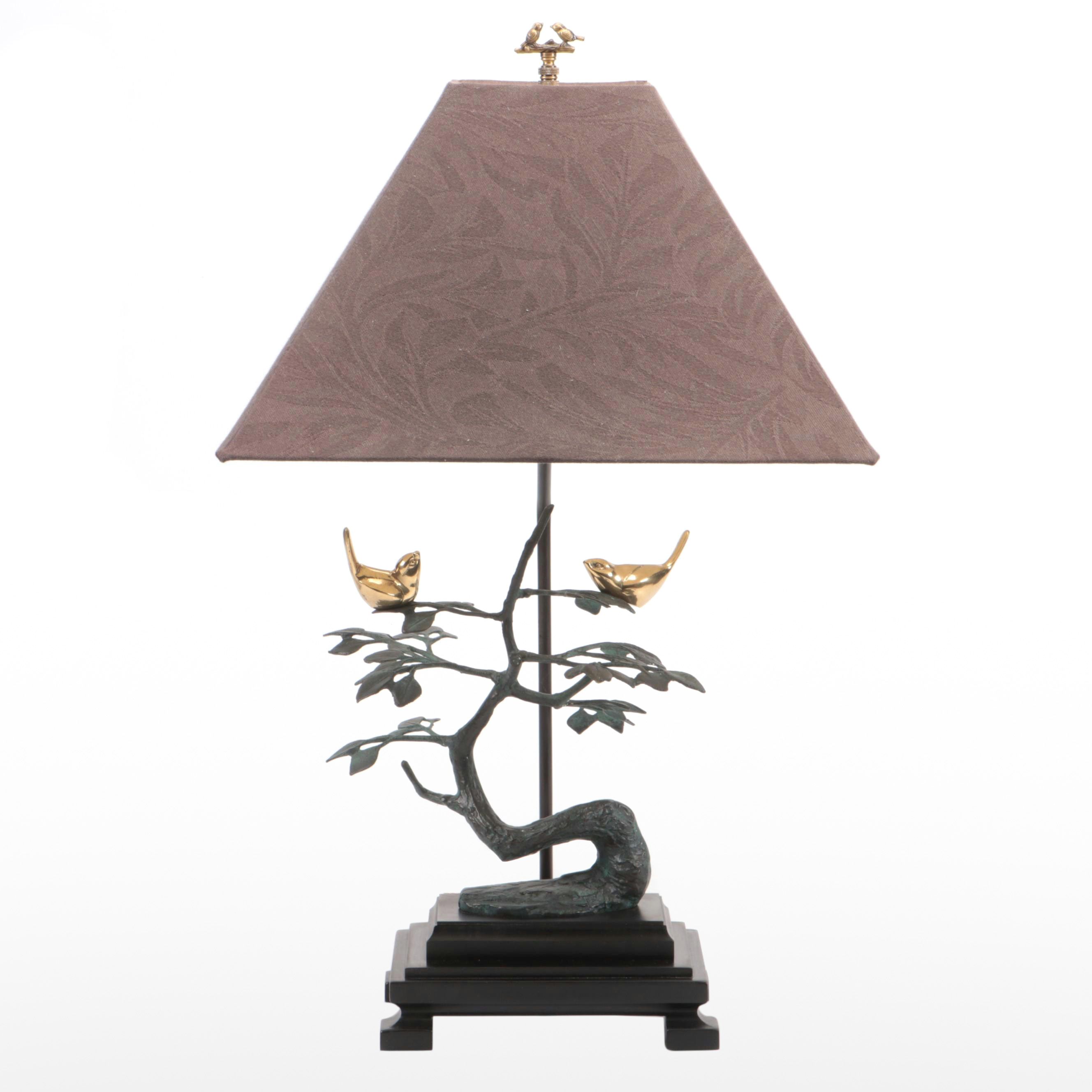 Frederick Cooper Brass Birds on Cast Metal Tree Table Lamp With Original Finial