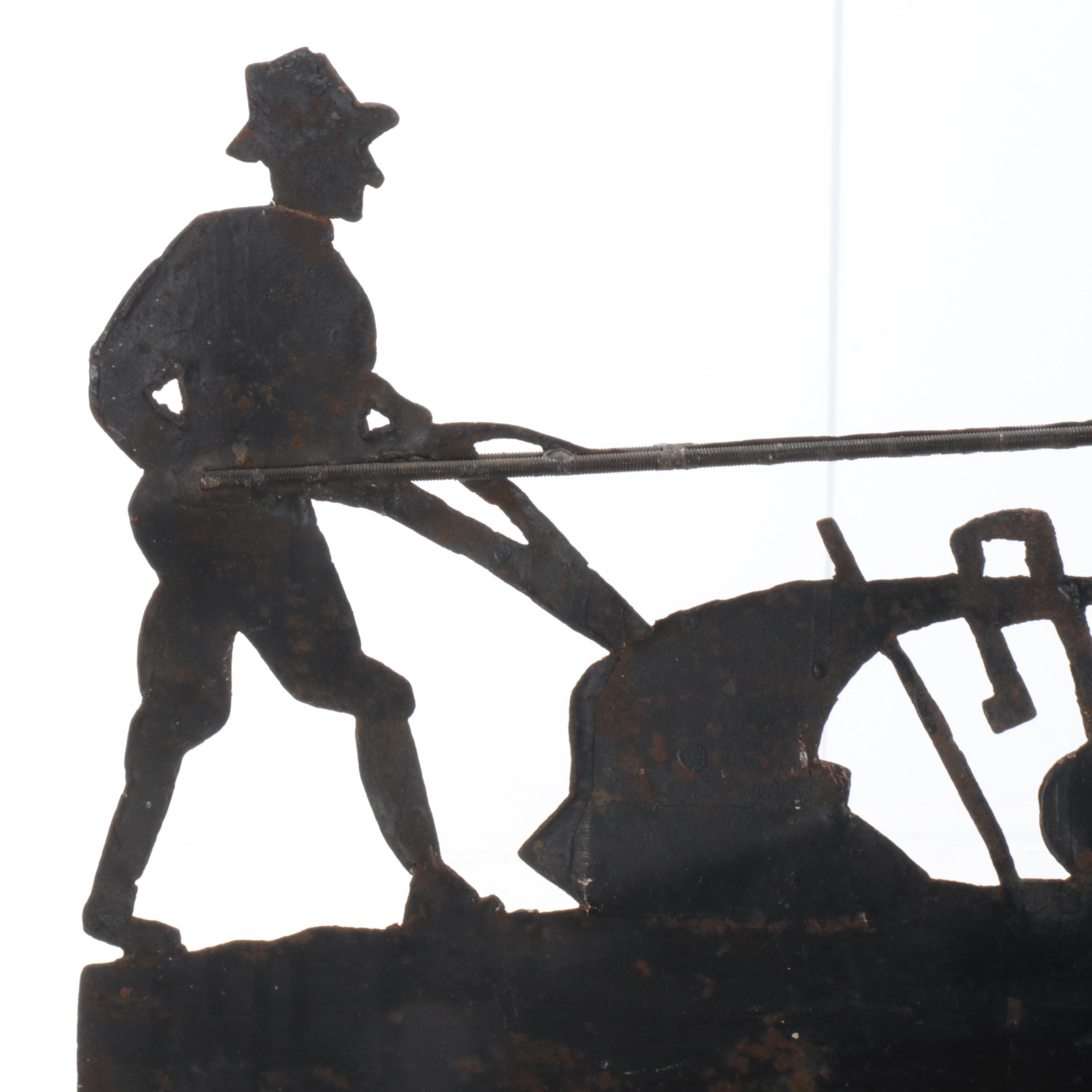 Farming Motif Metal Weather Vane with Ebonized Wood Base