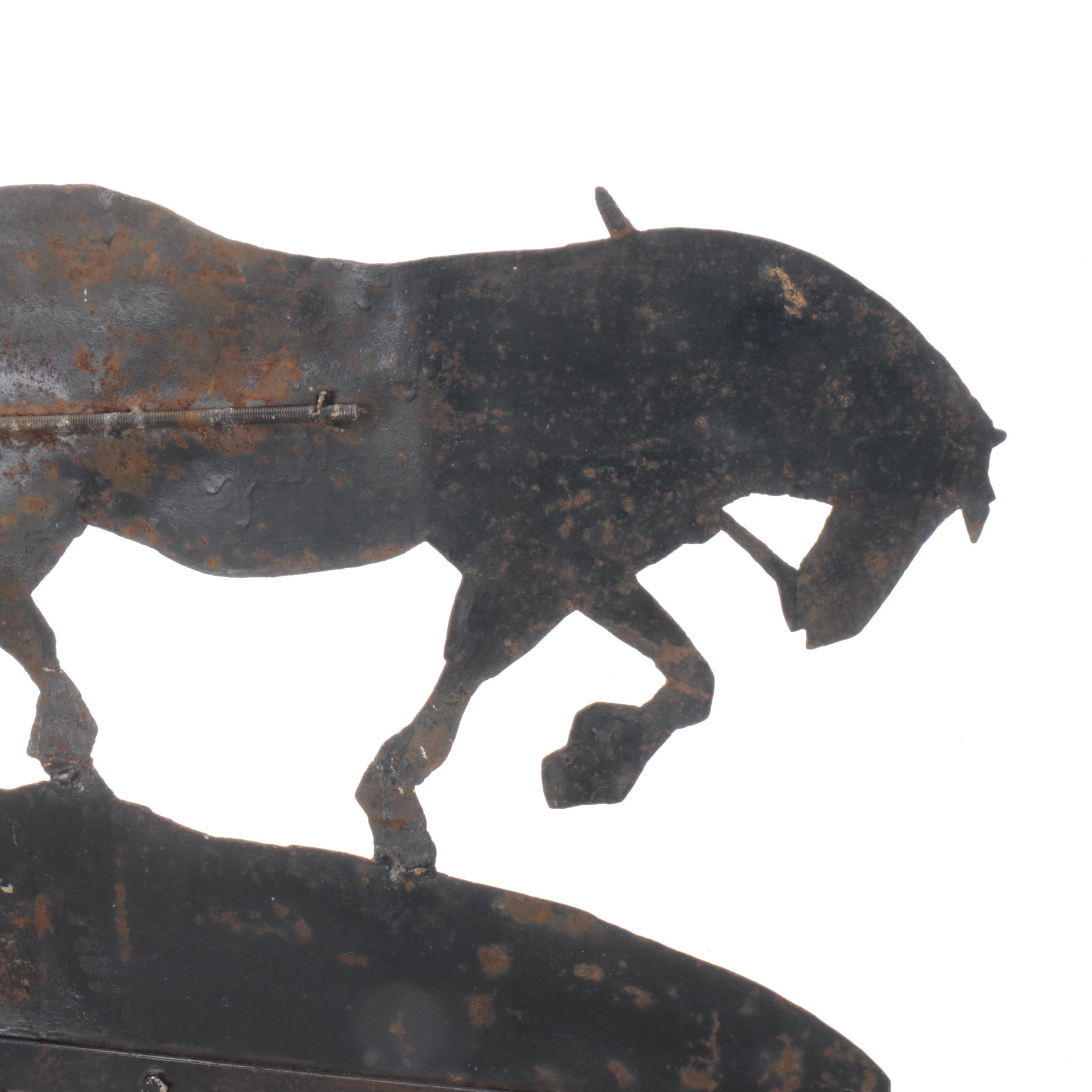 Farming Motif Metal Weather Vane with Ebonized Wood Base