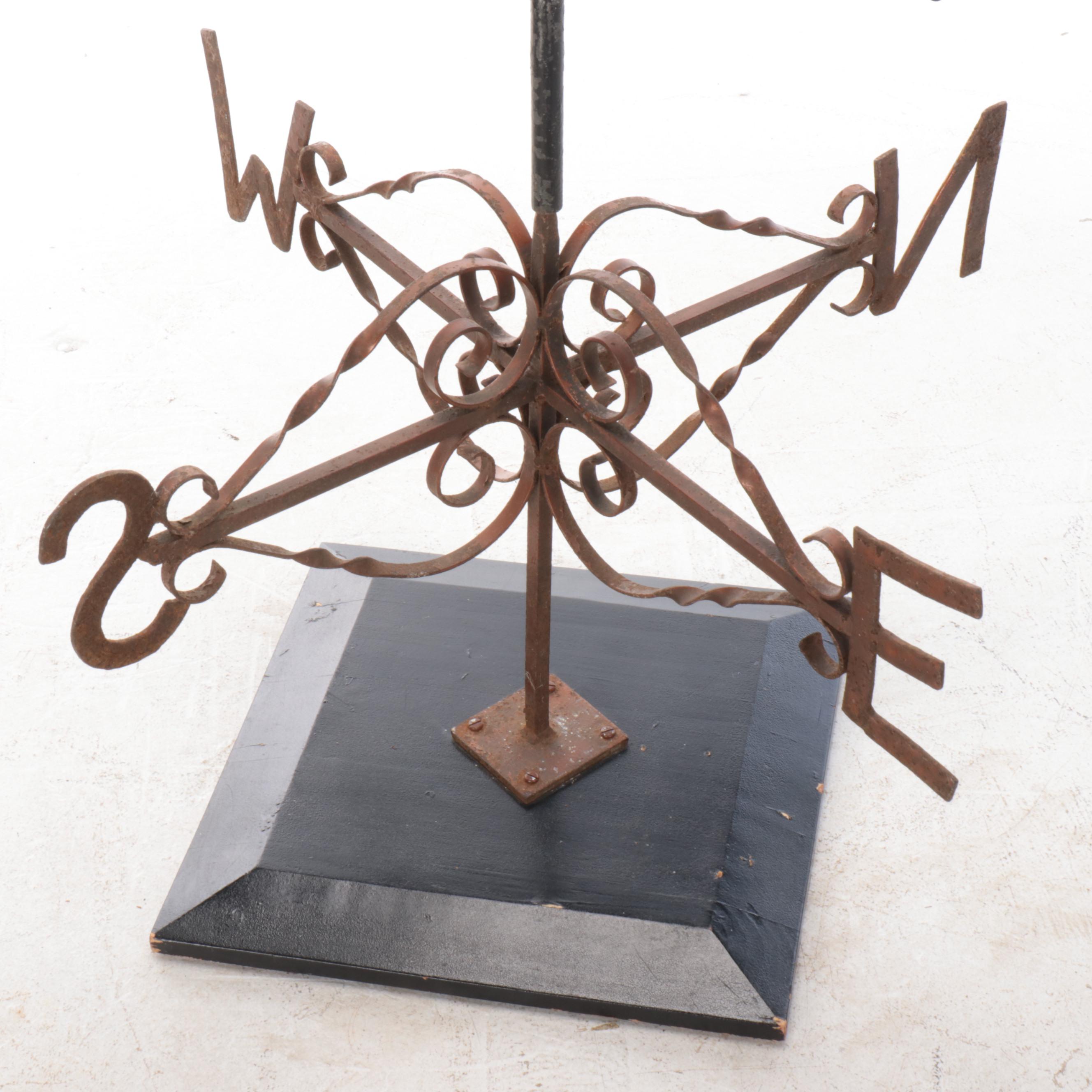 Farming Motif Metal Weather Vane with Ebonized Wood Base