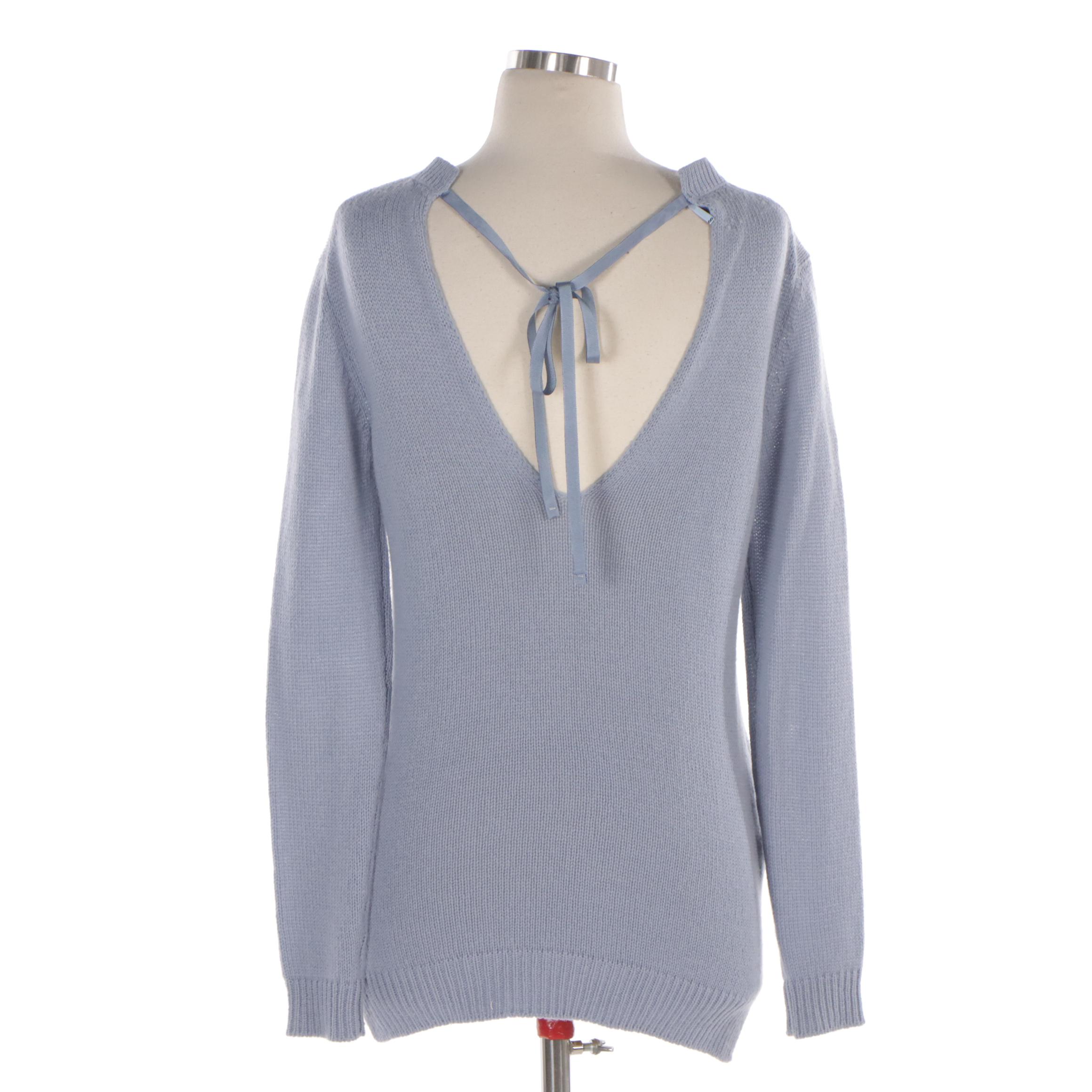 Prada Tie-Back Sweater in Blue Cashmere