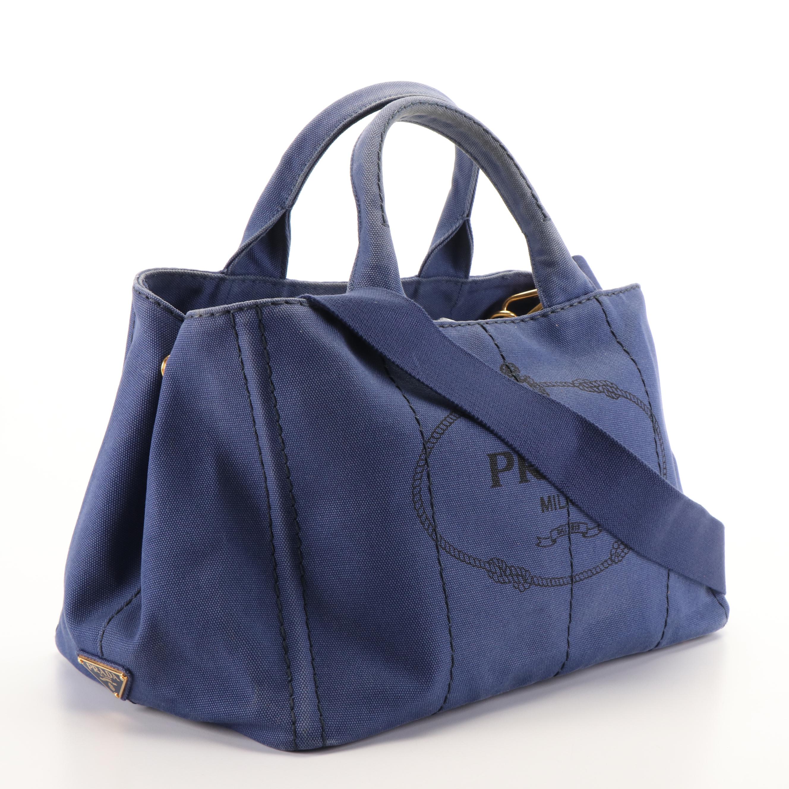 Prada Canapa Logo Tote Bag in Blue Canvas