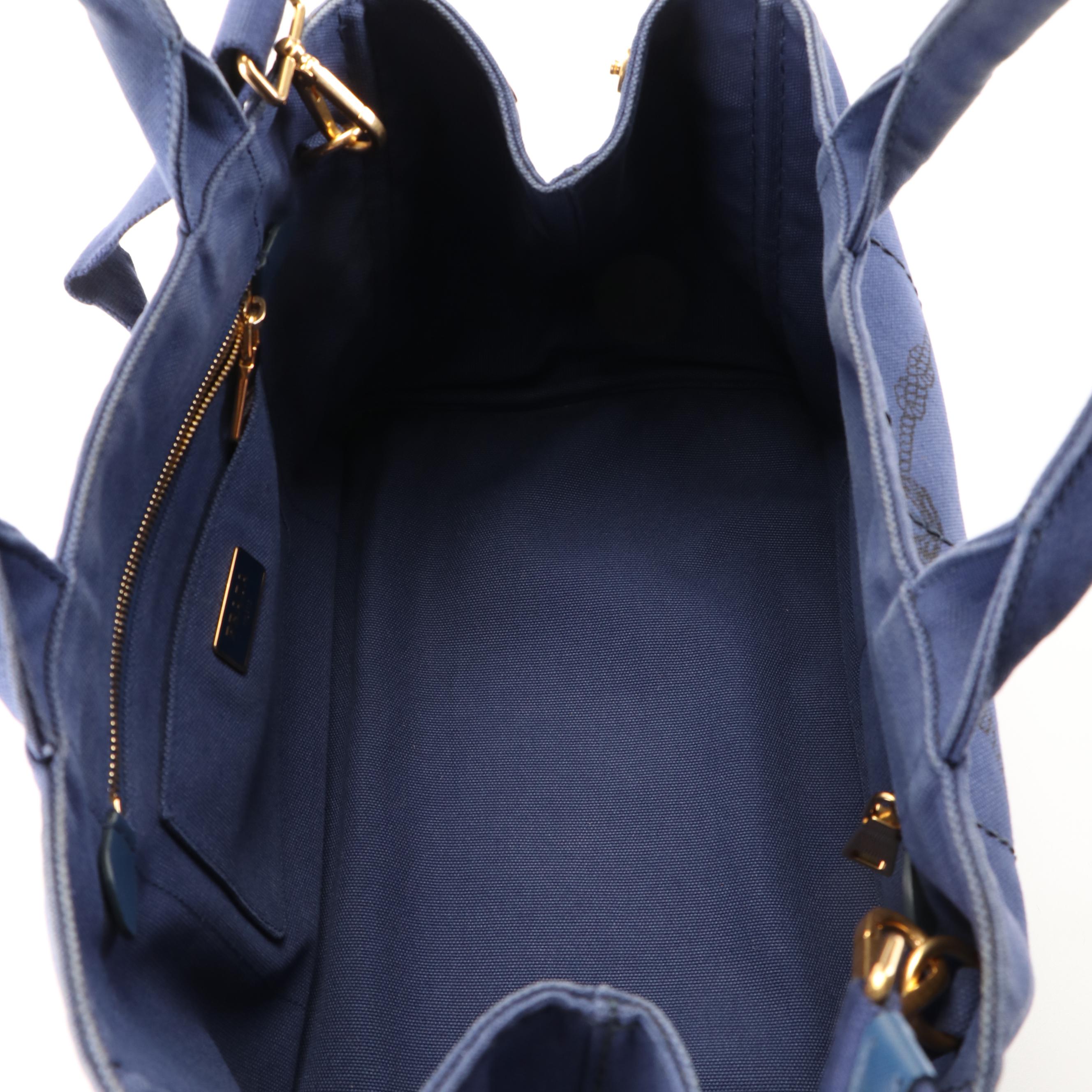 Prada Canapa Logo Tote Bag in Blue Canvas