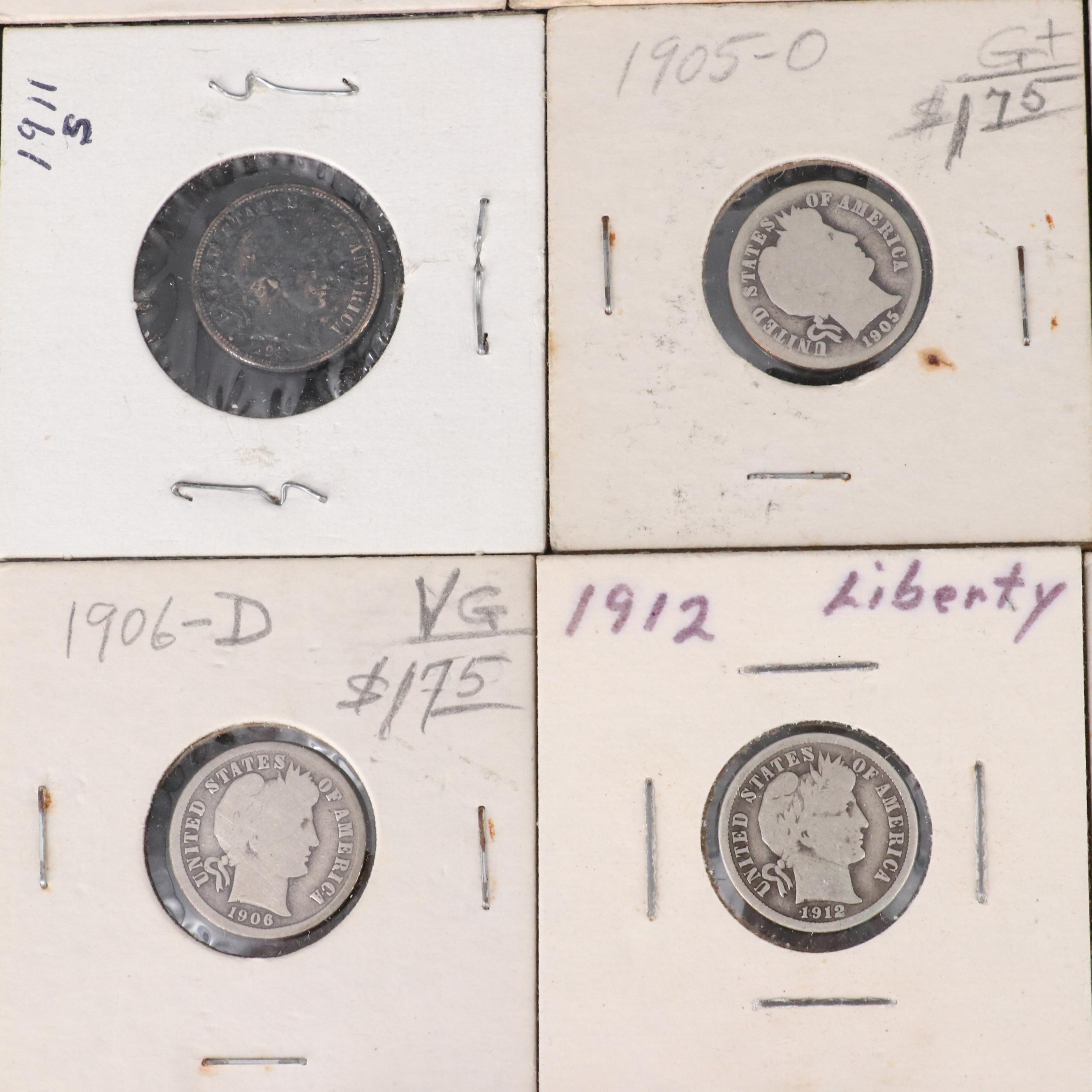 Group of Thirty-Seven Barber Dimes and an 1886 Seated Liberty Dime