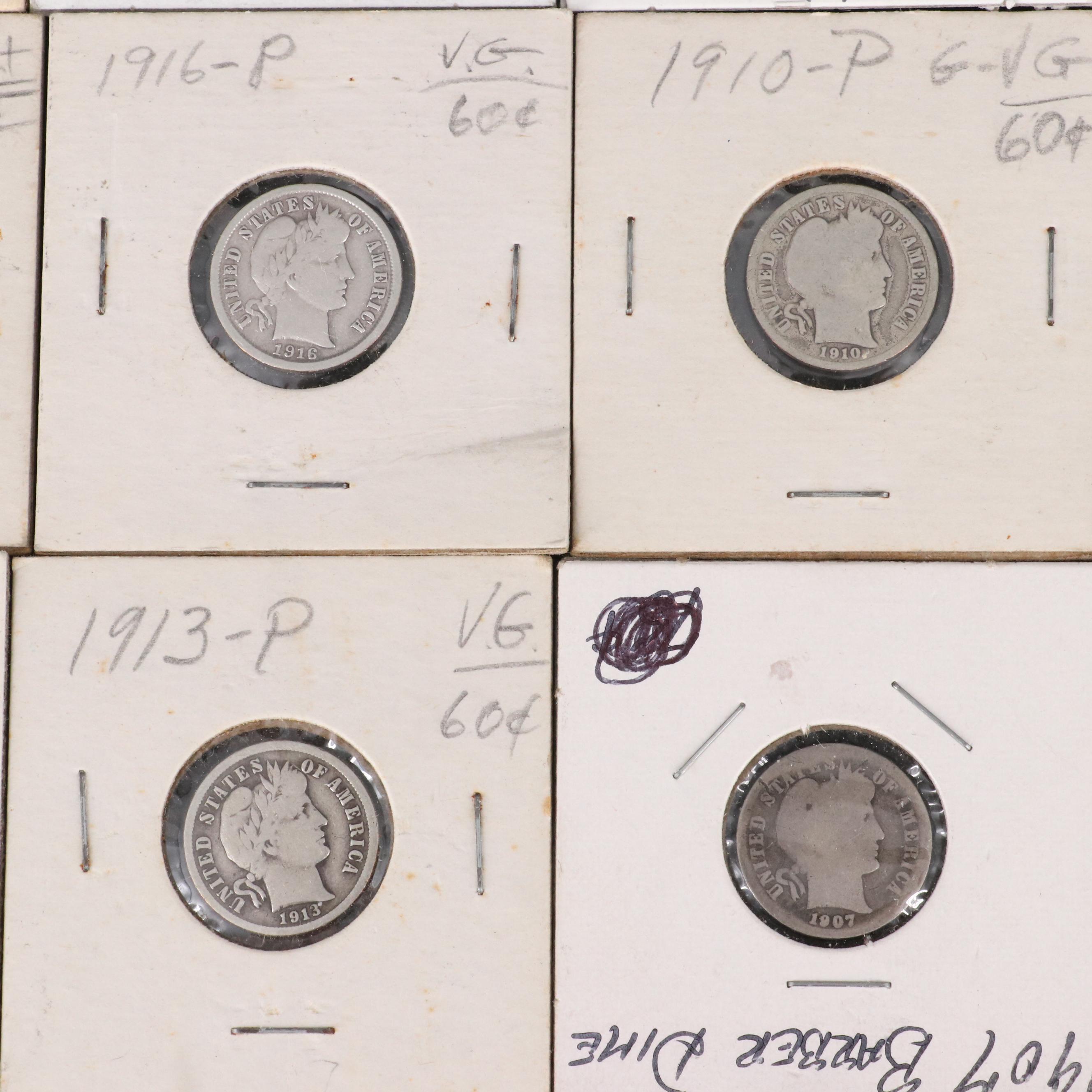 Group of Thirty-Seven Barber Dimes and an 1886 Seated Liberty Dime