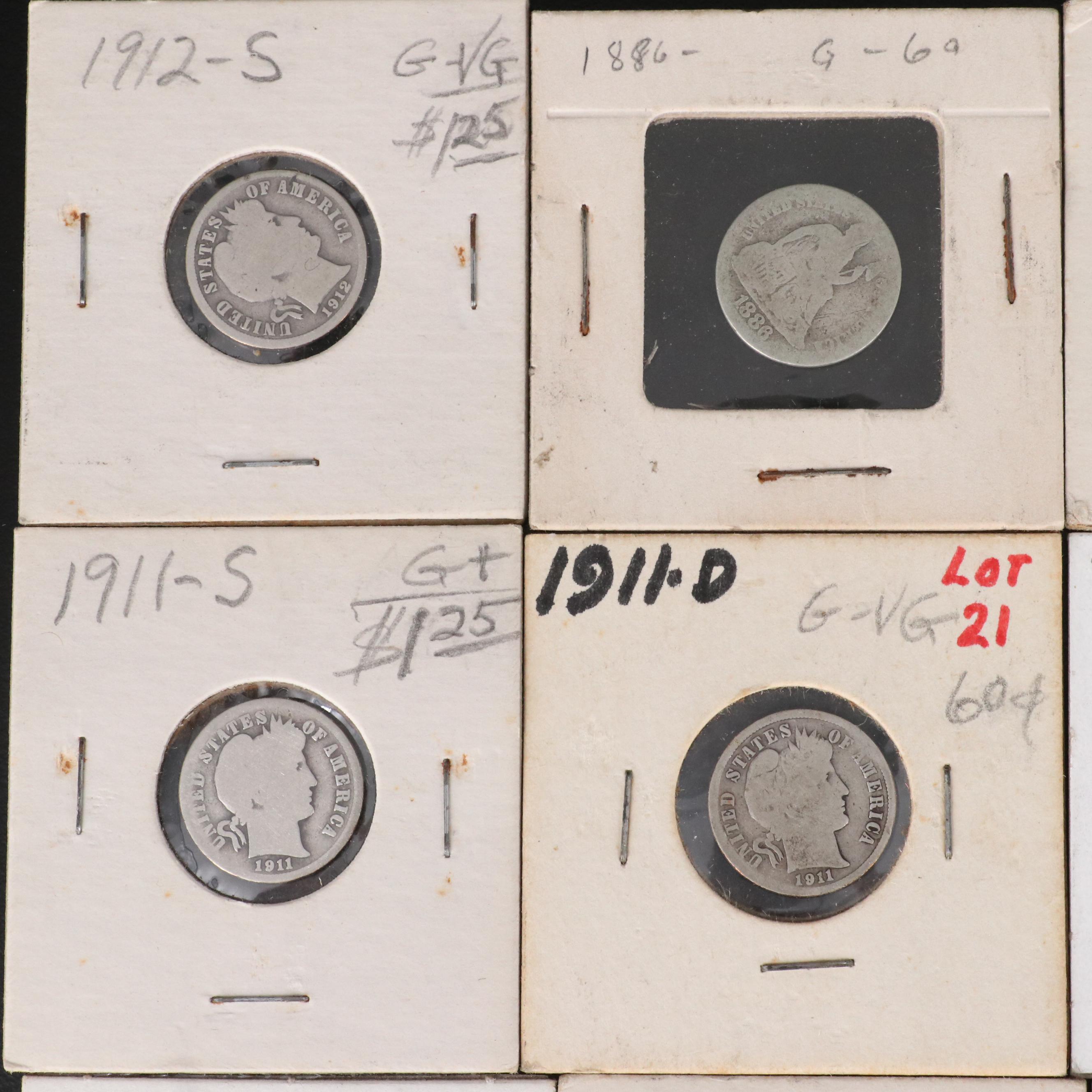 Group of Thirty-Seven Barber Dimes and an 1886 Seated Liberty Dime