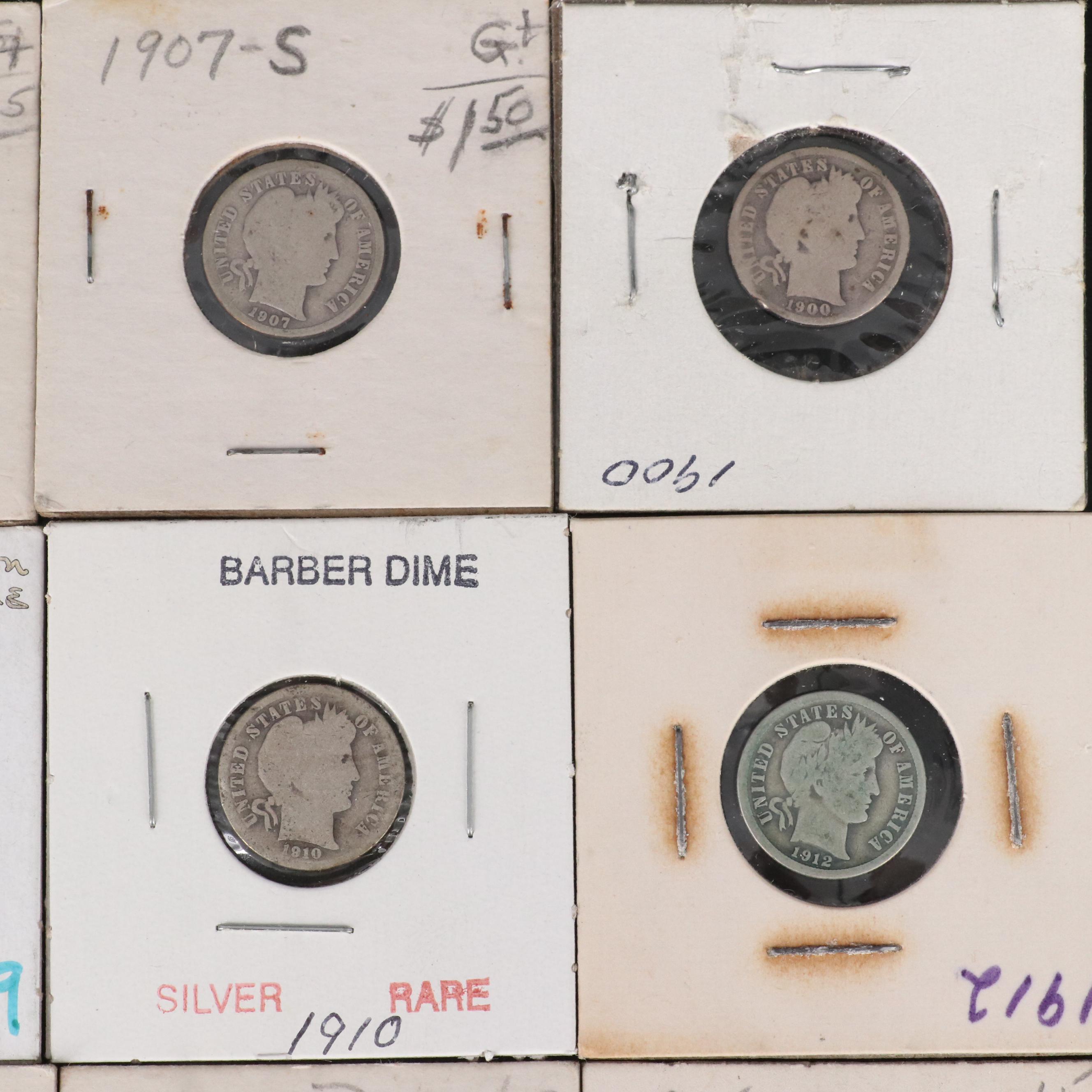 Group of Thirty-Seven Barber Dimes and an 1886 Seated Liberty Dime