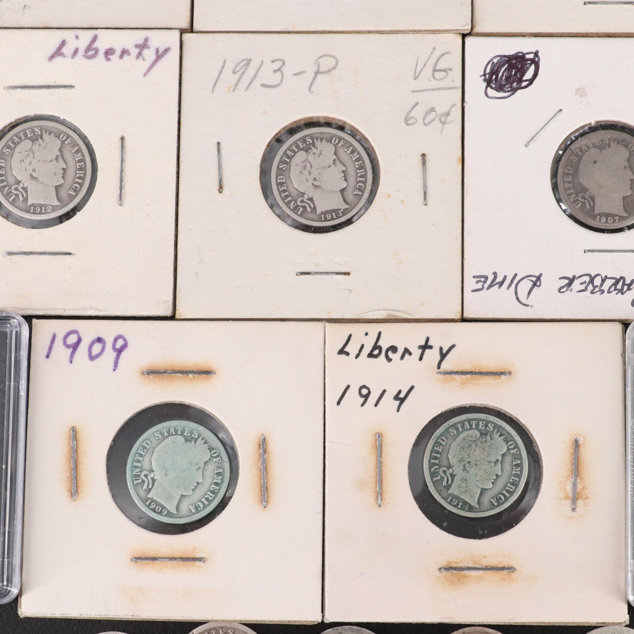 Group of Thirty-Seven Barber Dimes and an 1886 Seated Liberty Dime