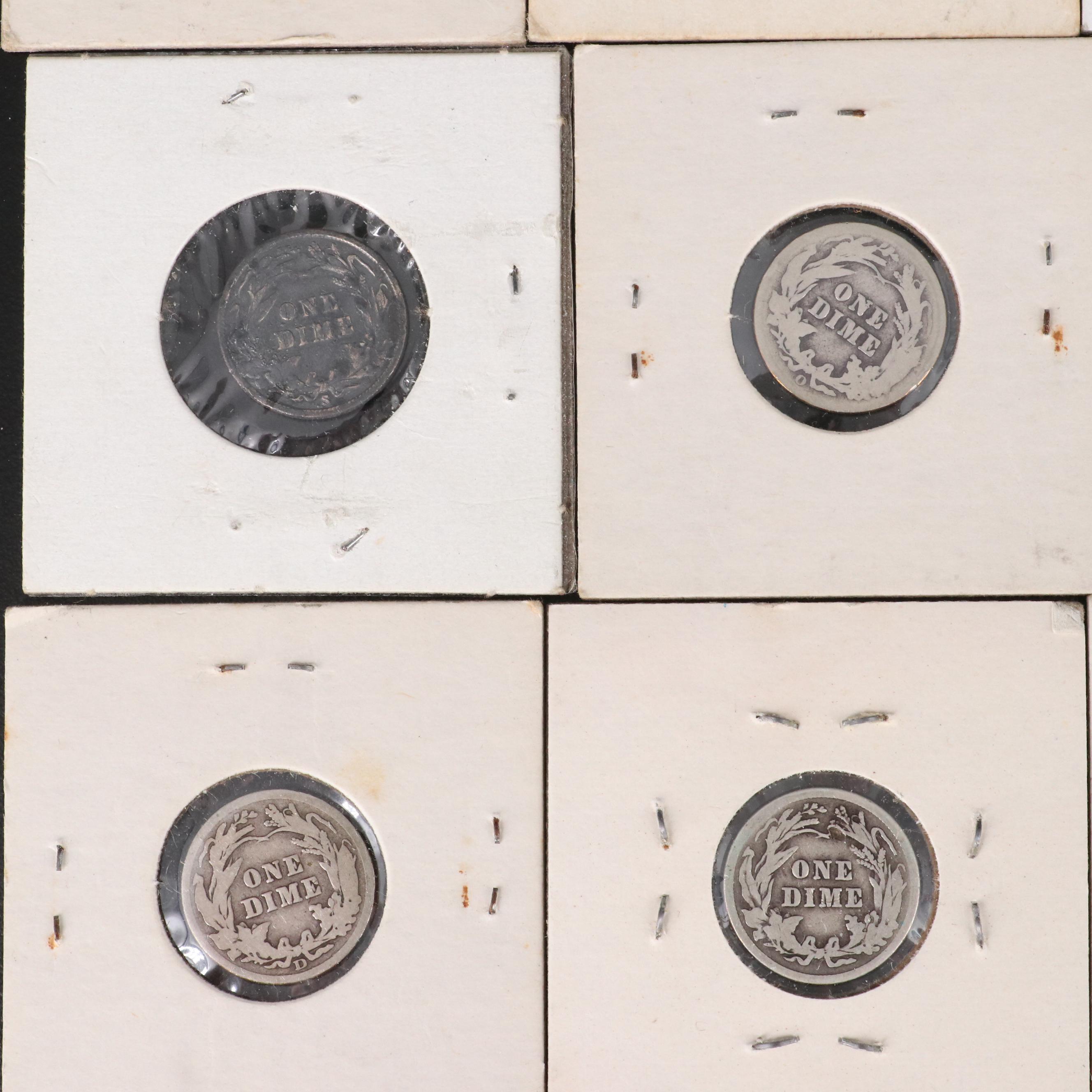 Group of Thirty-Seven Barber Dimes and an 1886 Seated Liberty Dime