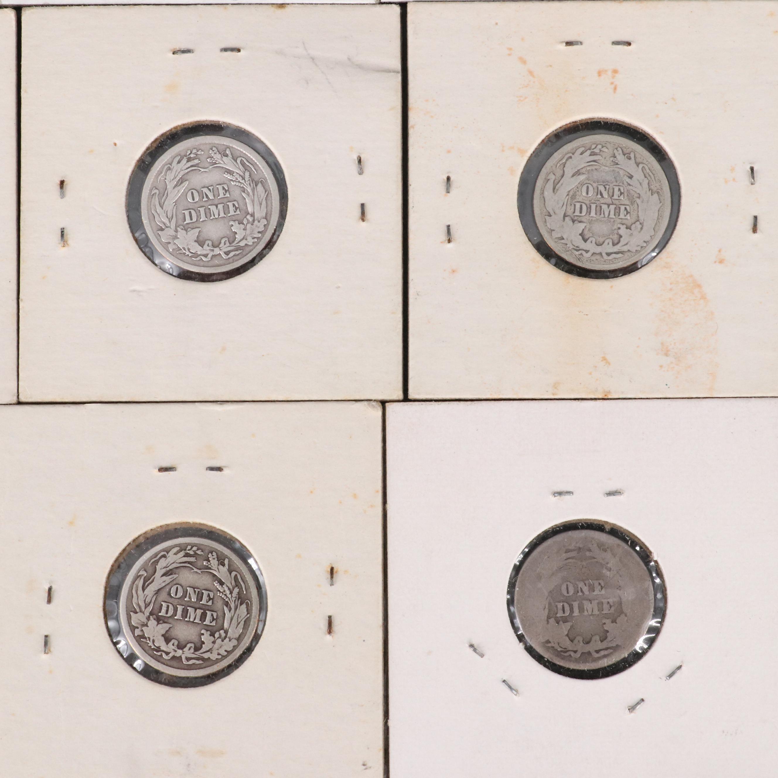 Group of Thirty-Seven Barber Dimes and an 1886 Seated Liberty Dime