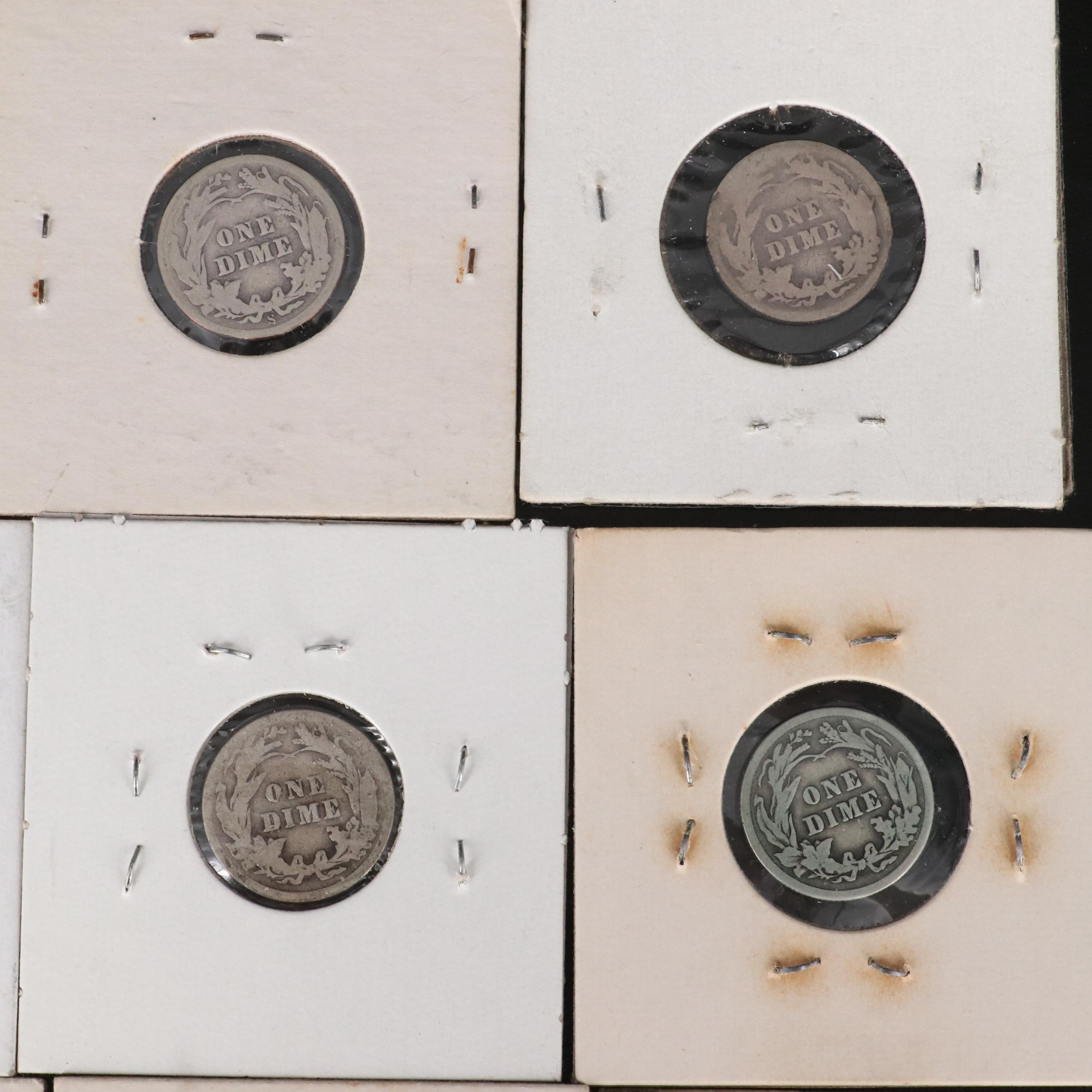 Group of Thirty-Seven Barber Dimes and an 1886 Seated Liberty Dime
