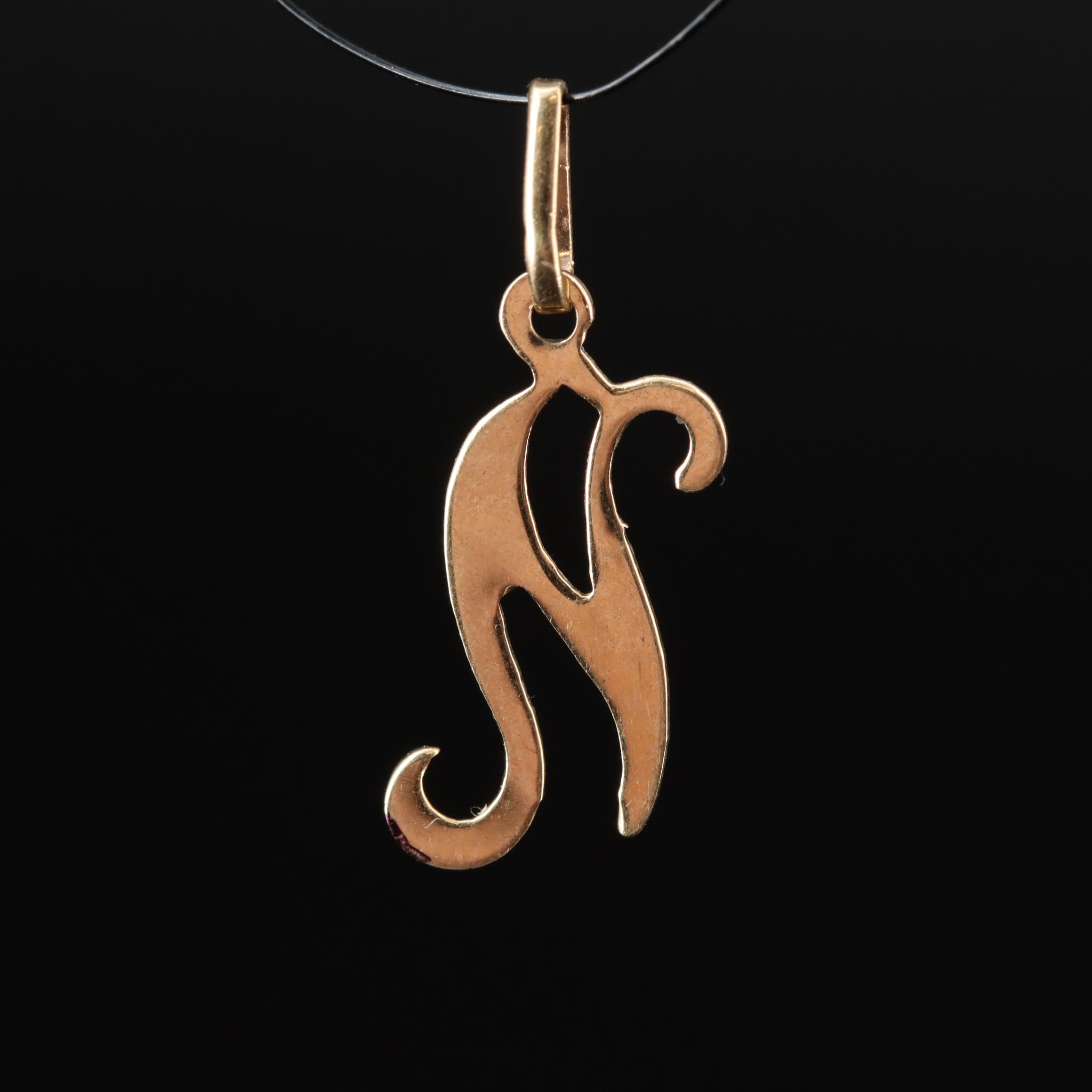 14K Cursive Letter "N" Pendant