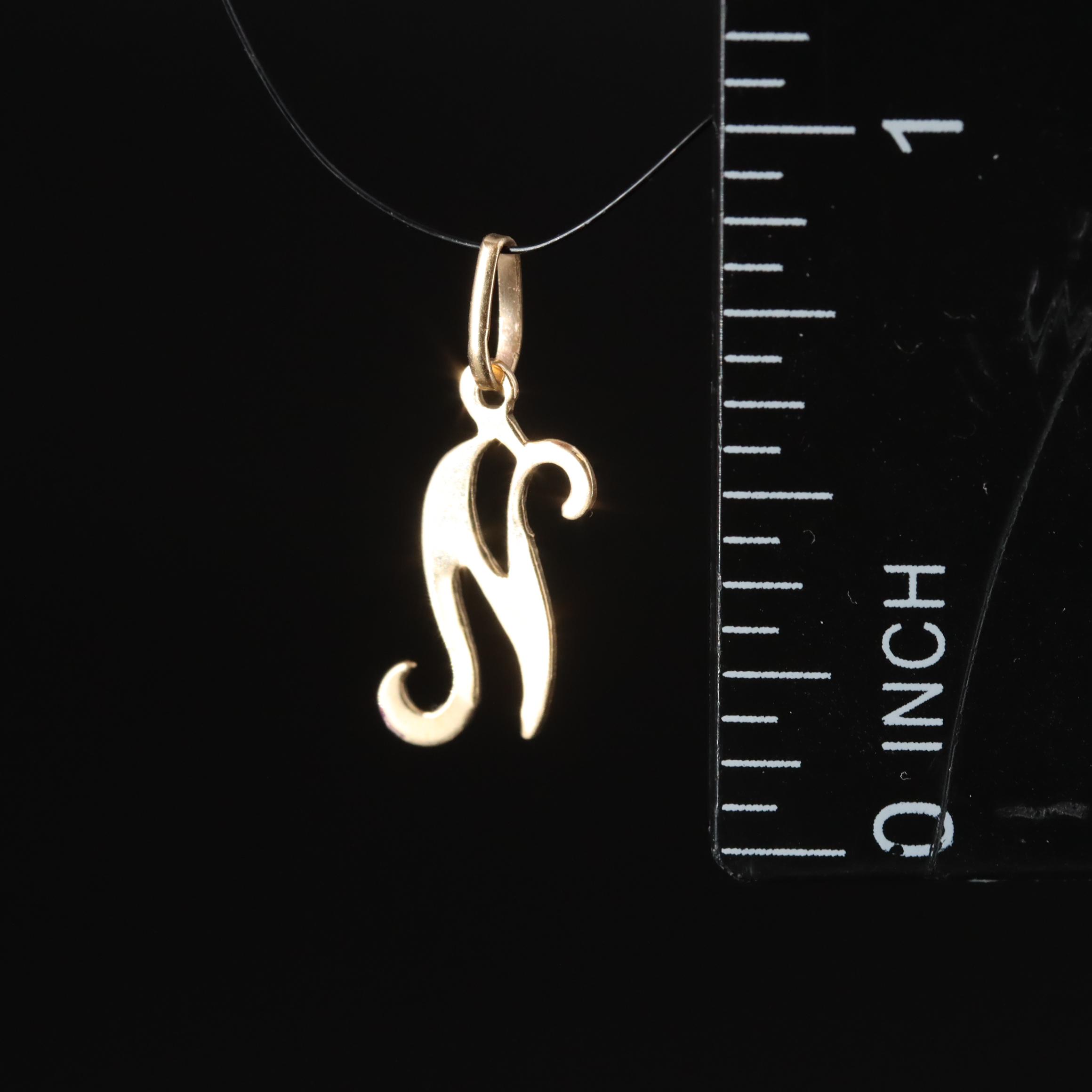 14K Cursive Letter "N" Pendant