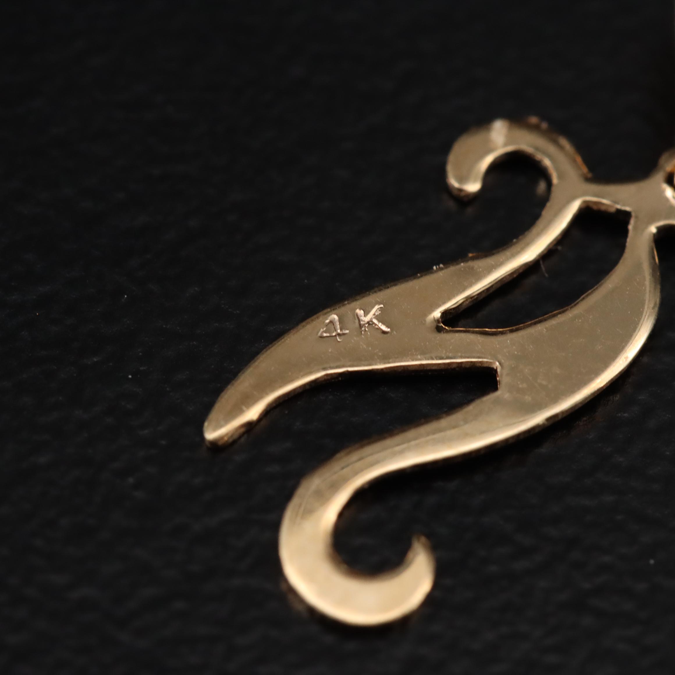 14K Cursive Letter "N" Pendant