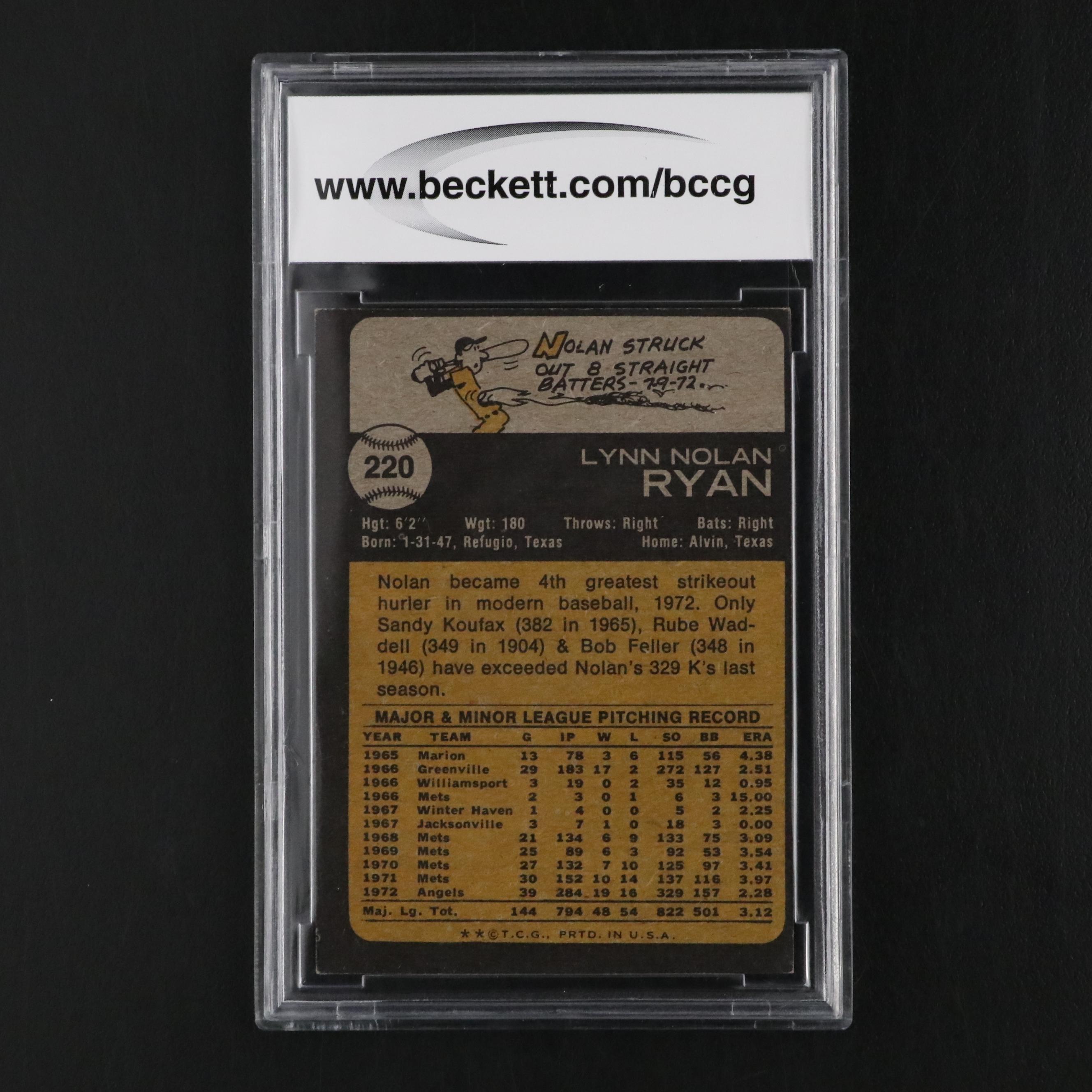 1973 Topps Nolan Ryan California Angels Baseball Card #220 Graded BCCG 8