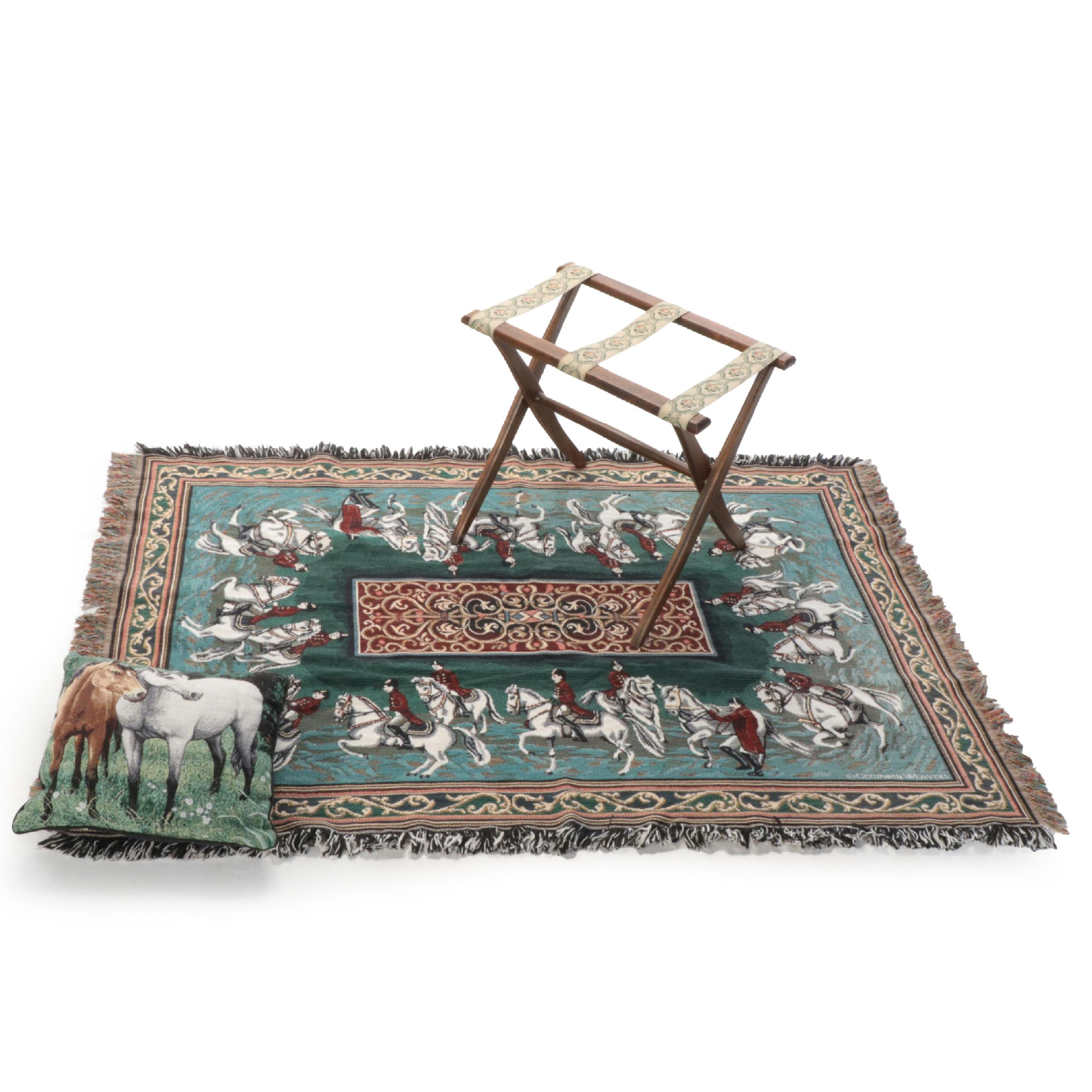 Goodwin Weavers Lipizzaner Horse Motif Throw with Accent Pillow & Luggage Stand