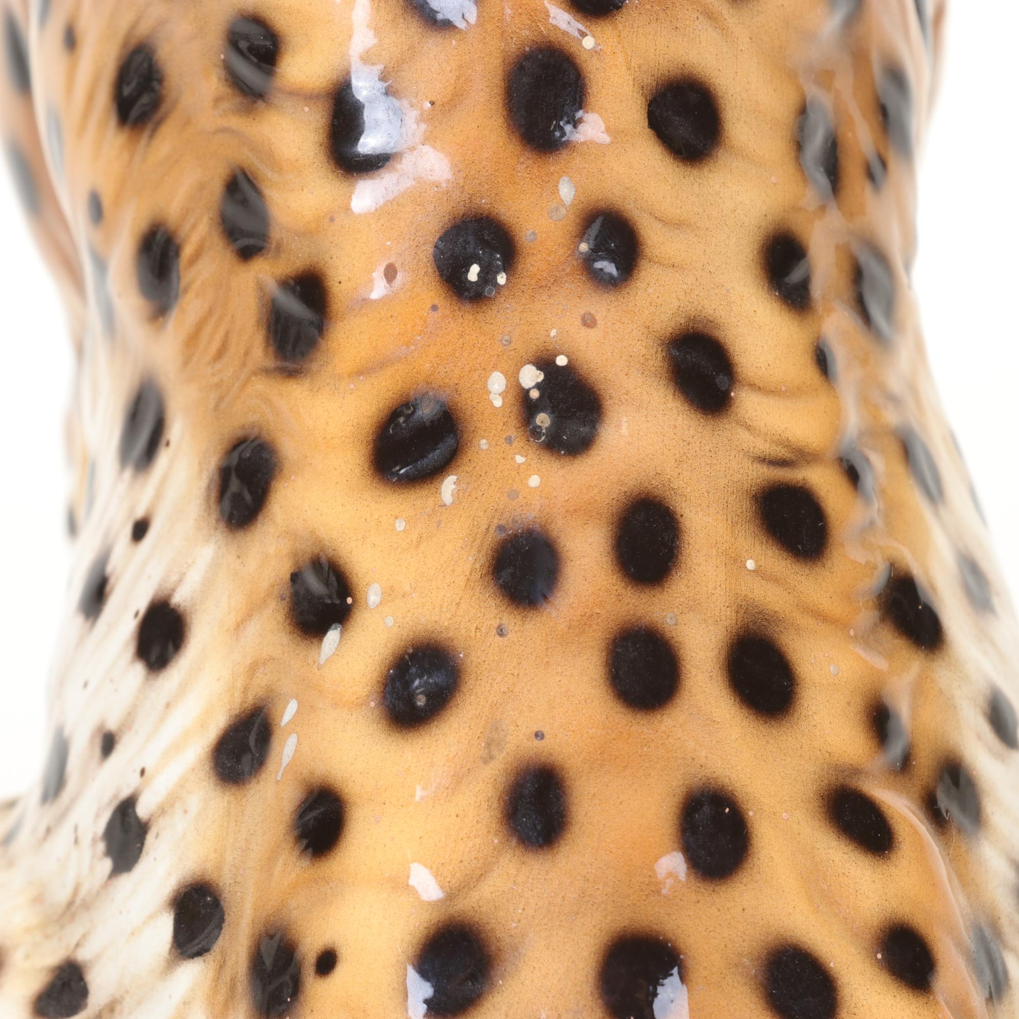 Ronzan Italian Hand-Painted Ceramic Cheetah Figure, Mid to Late 20th Century