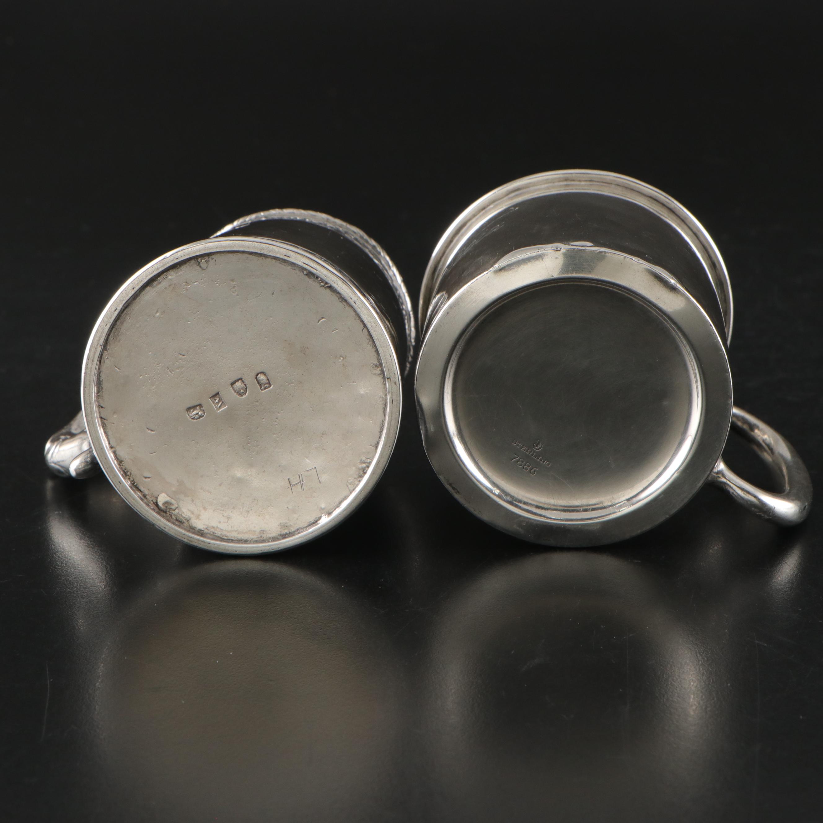 Webster Art Nouveau Thistle Sterling Pin Tray with Engraved Sterling Silver Mugs