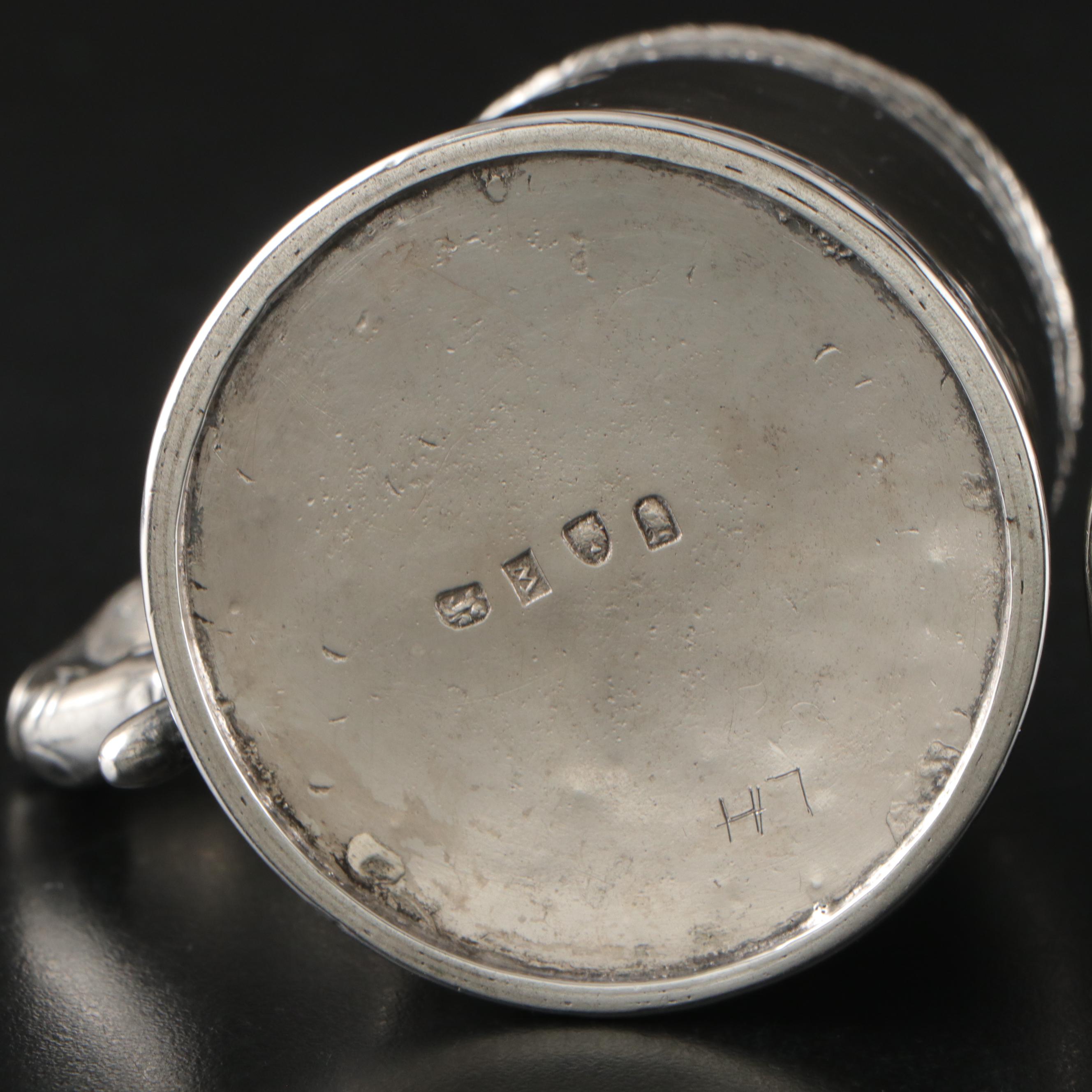 Webster Art Nouveau Thistle Sterling Pin Tray with Engraved Sterling Silver Mugs