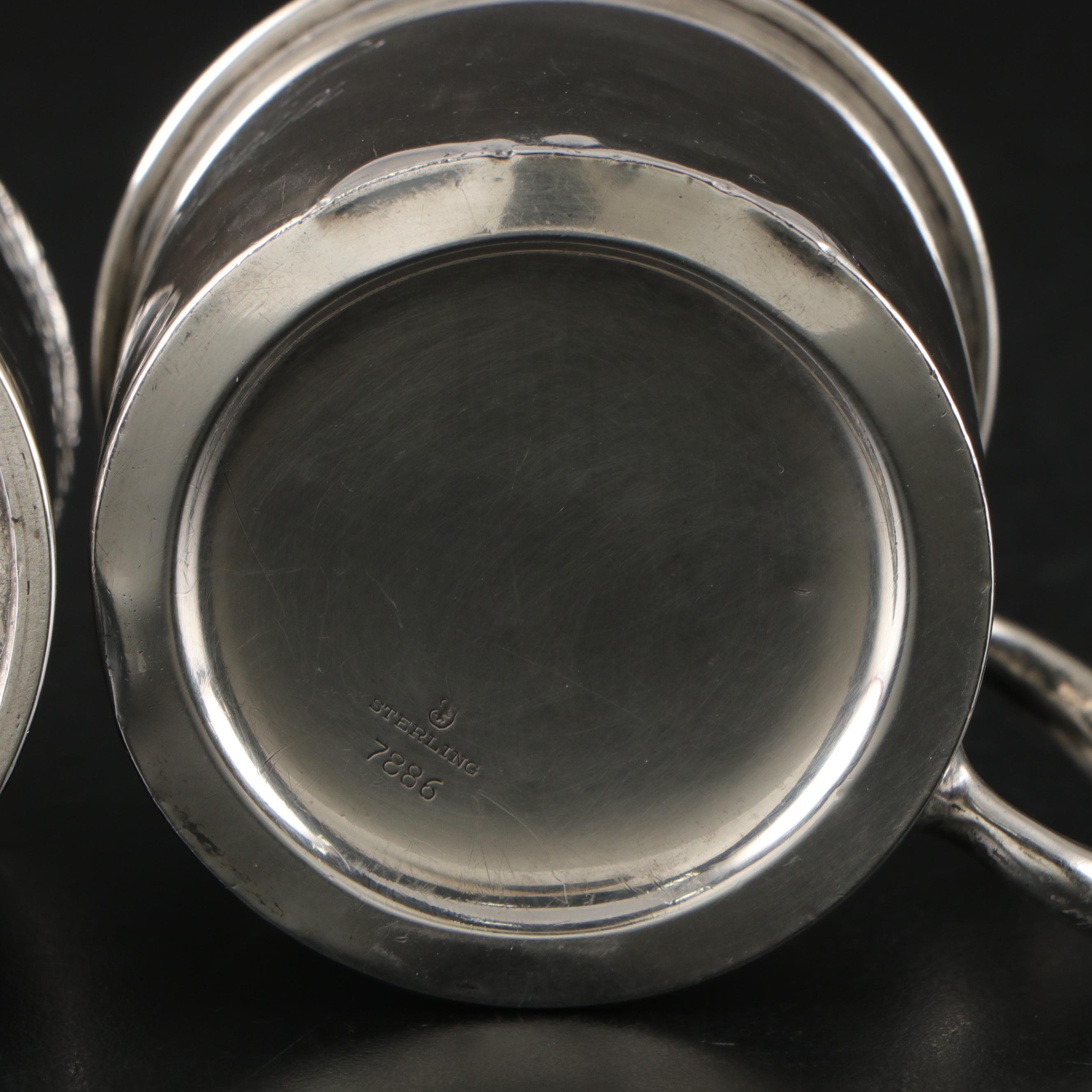 Webster Art Nouveau Thistle Sterling Pin Tray with Engraved Sterling Silver Mugs