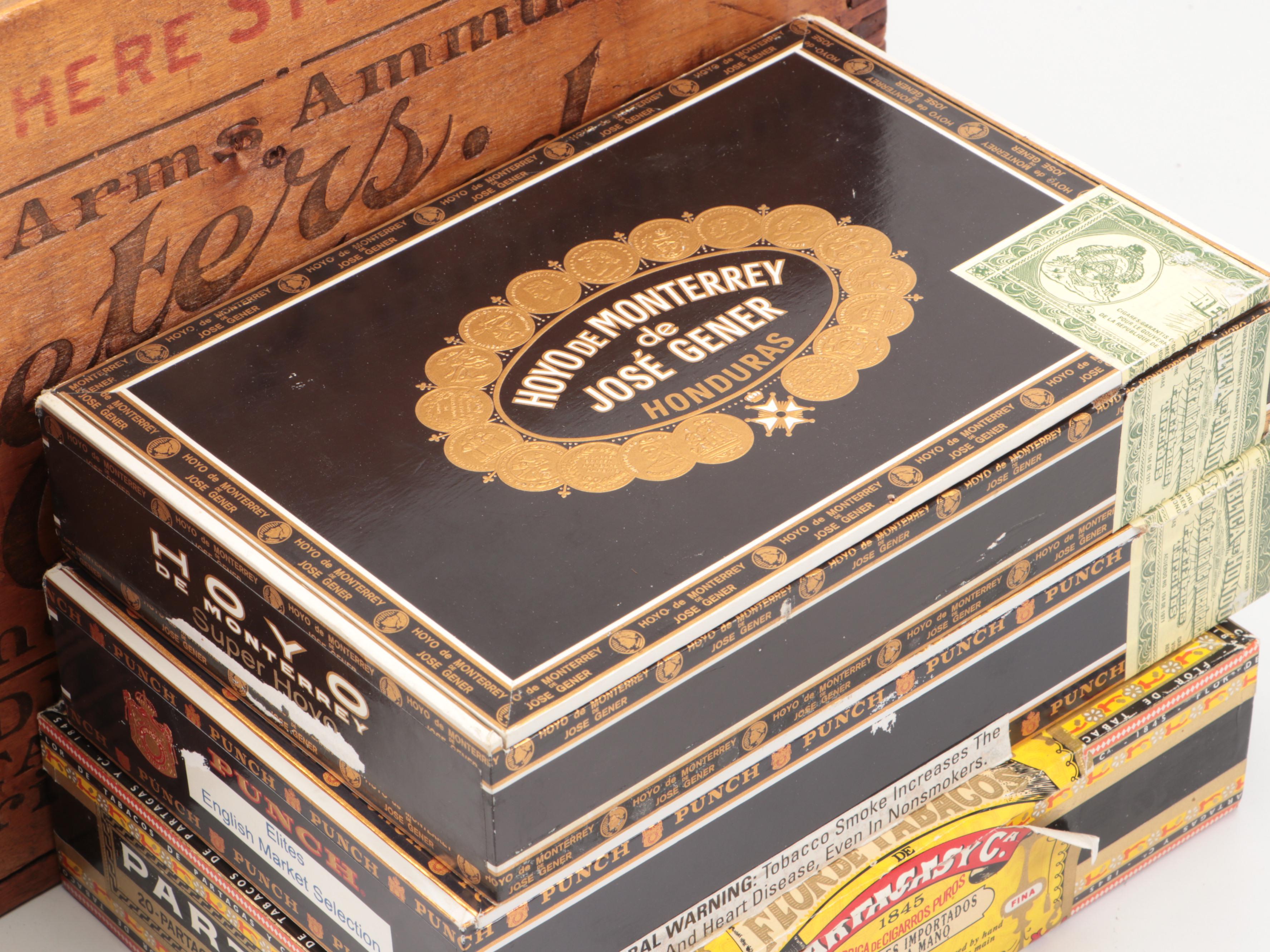The Peter Cartridge Co. Wood Crate with Other Wooden Cigar Boxes